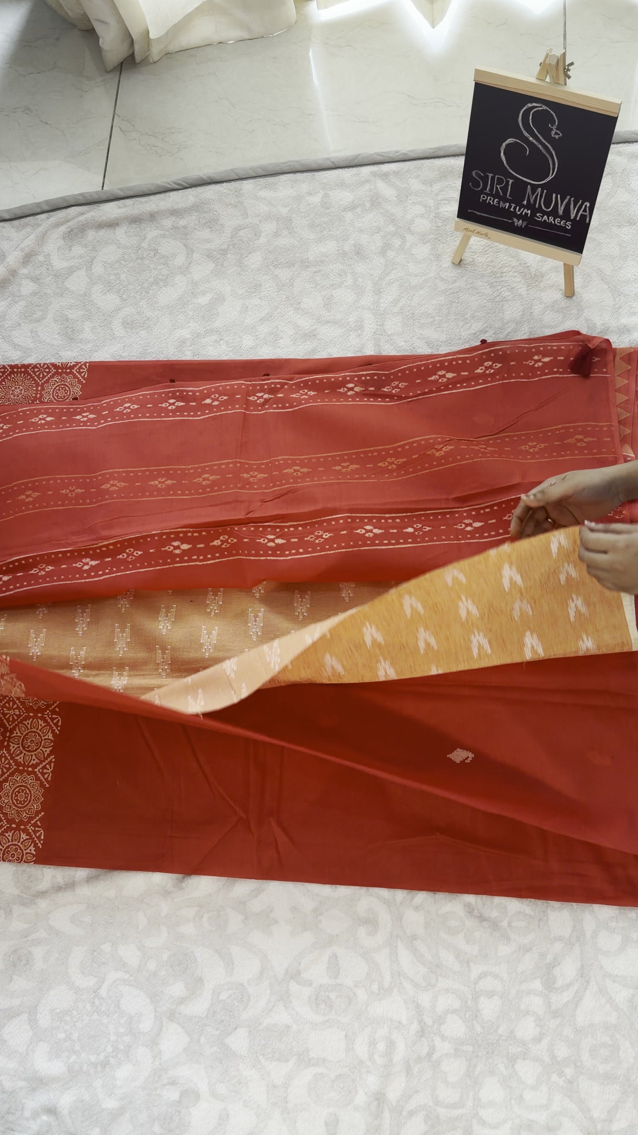 Rust Orange Mulmul Cotton Saree