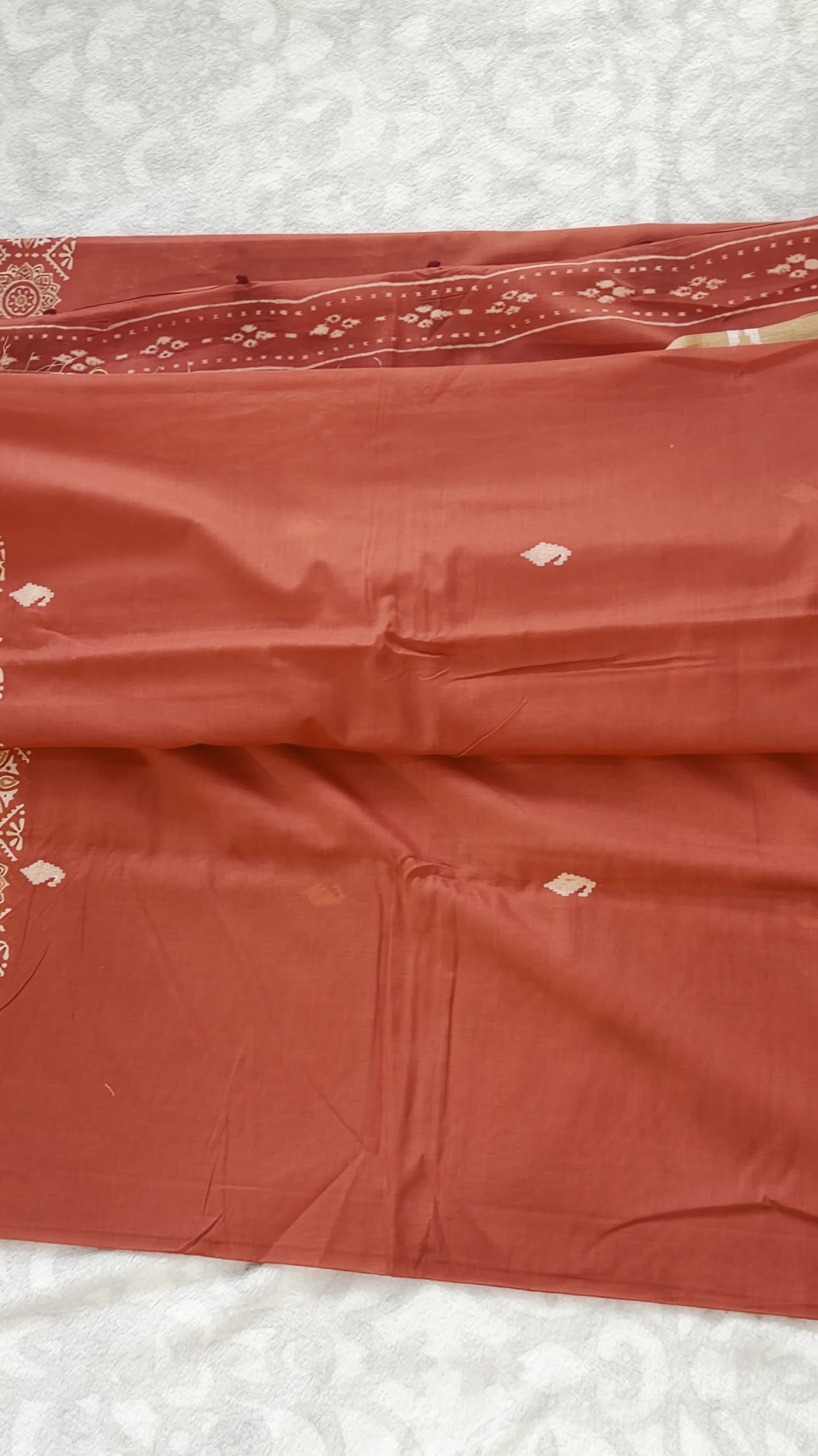Rust Orange Mulmul Cotton Saree