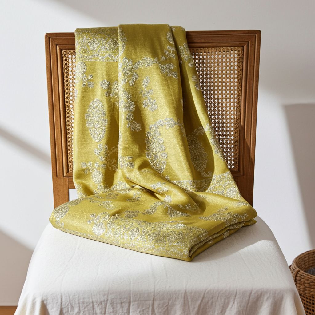 Mustard Yellow Khaddi Crepe Saree — Gold Zari Jaal
