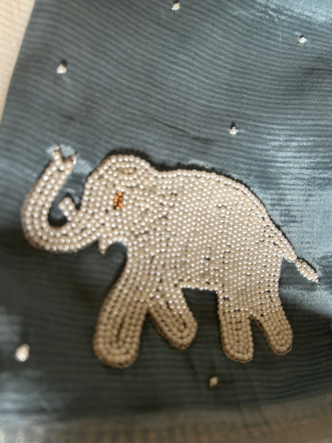 Steel Blue Half & Half Shibori Mangalagiri Pattu Saree β Pearl-Work Elephant Blouse