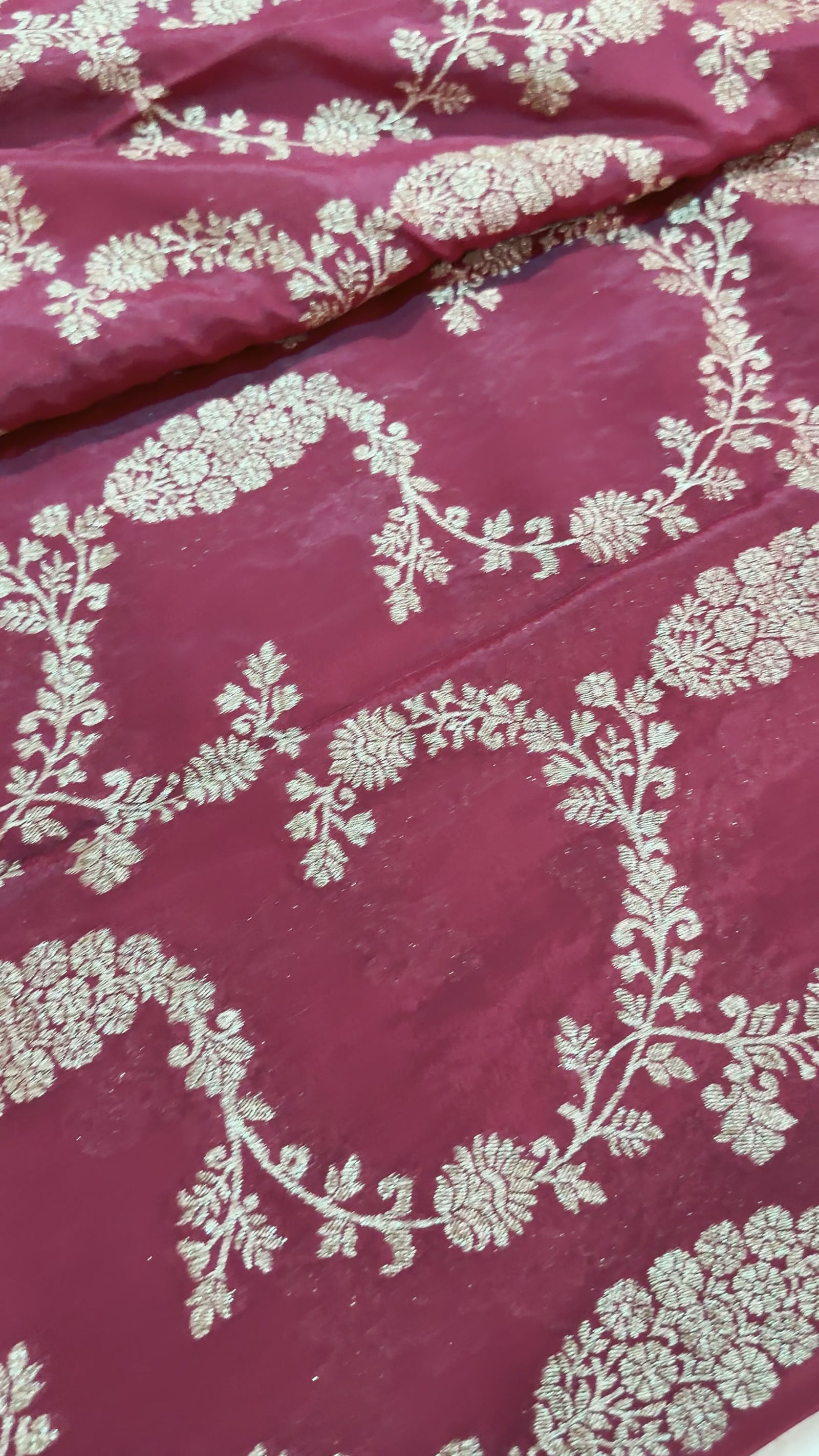 Brick Red Khaddi Crepe Saree — Gold Zari Jaal