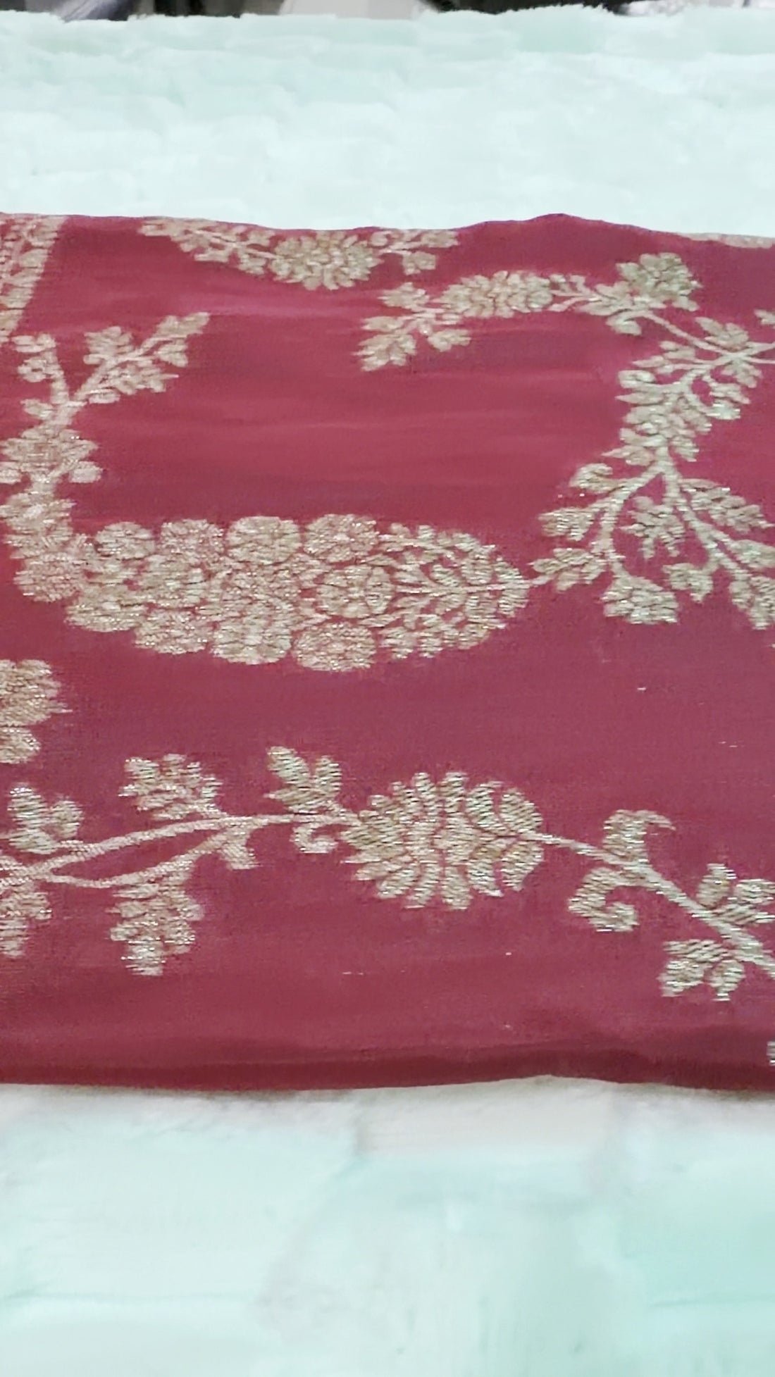 Brick Red Khaddi Crepe Saree — Gold Zari Jaal