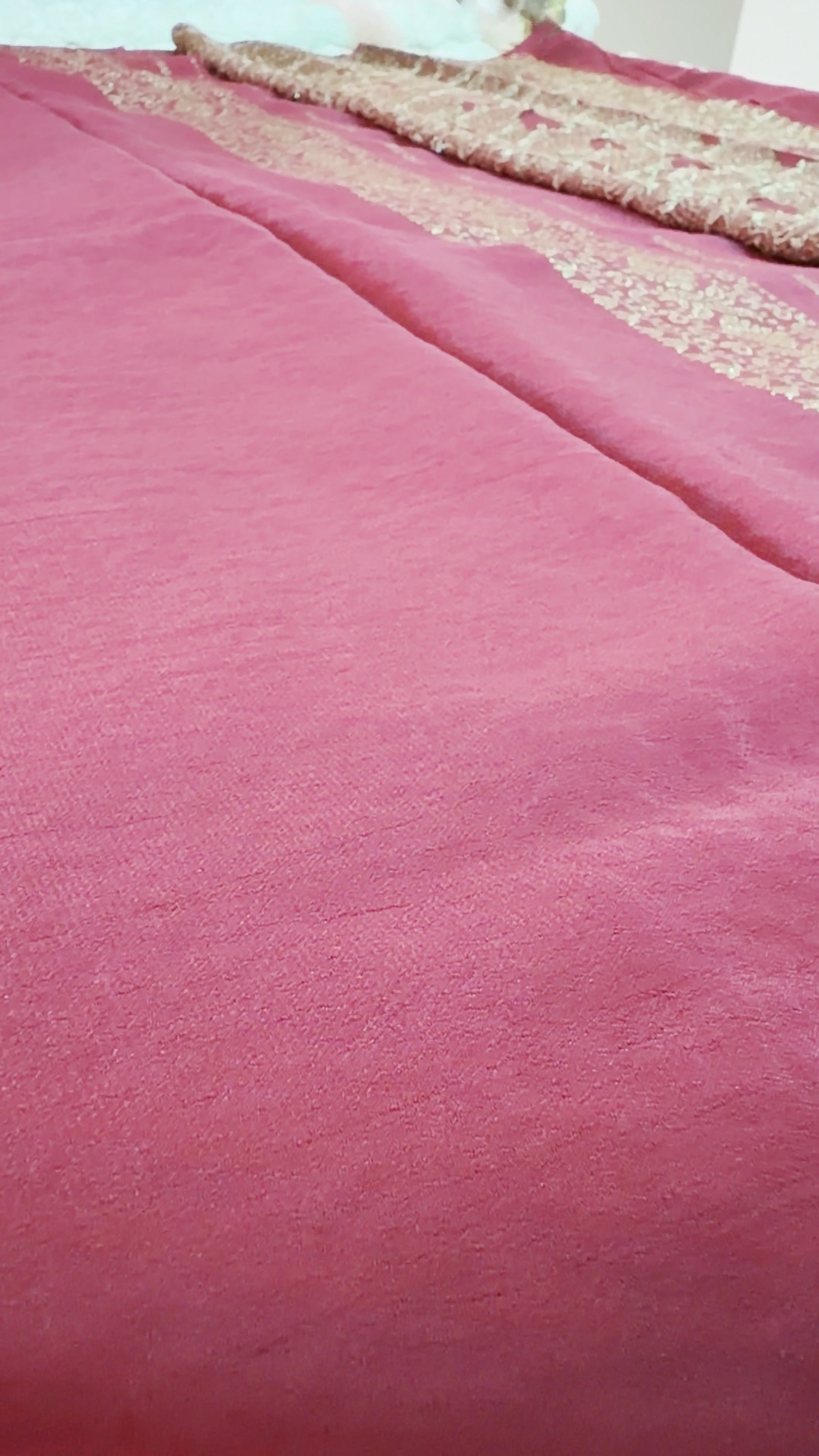 Brick Red Khaddi Crepe Saree — Gold Zari Jaal