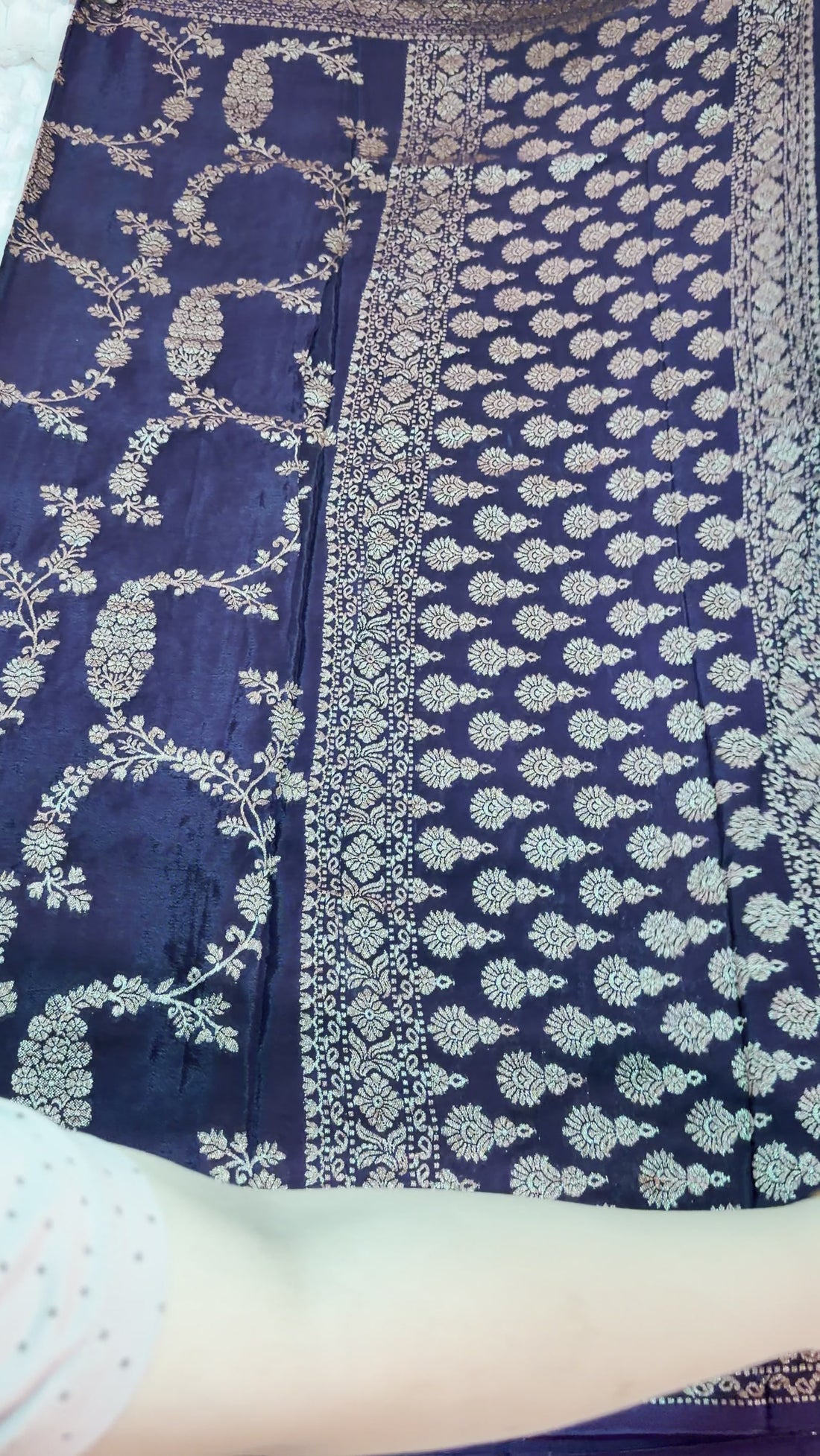 Deep Kalajamun Khaddi Crepe Saree — Gold Zari Jaal