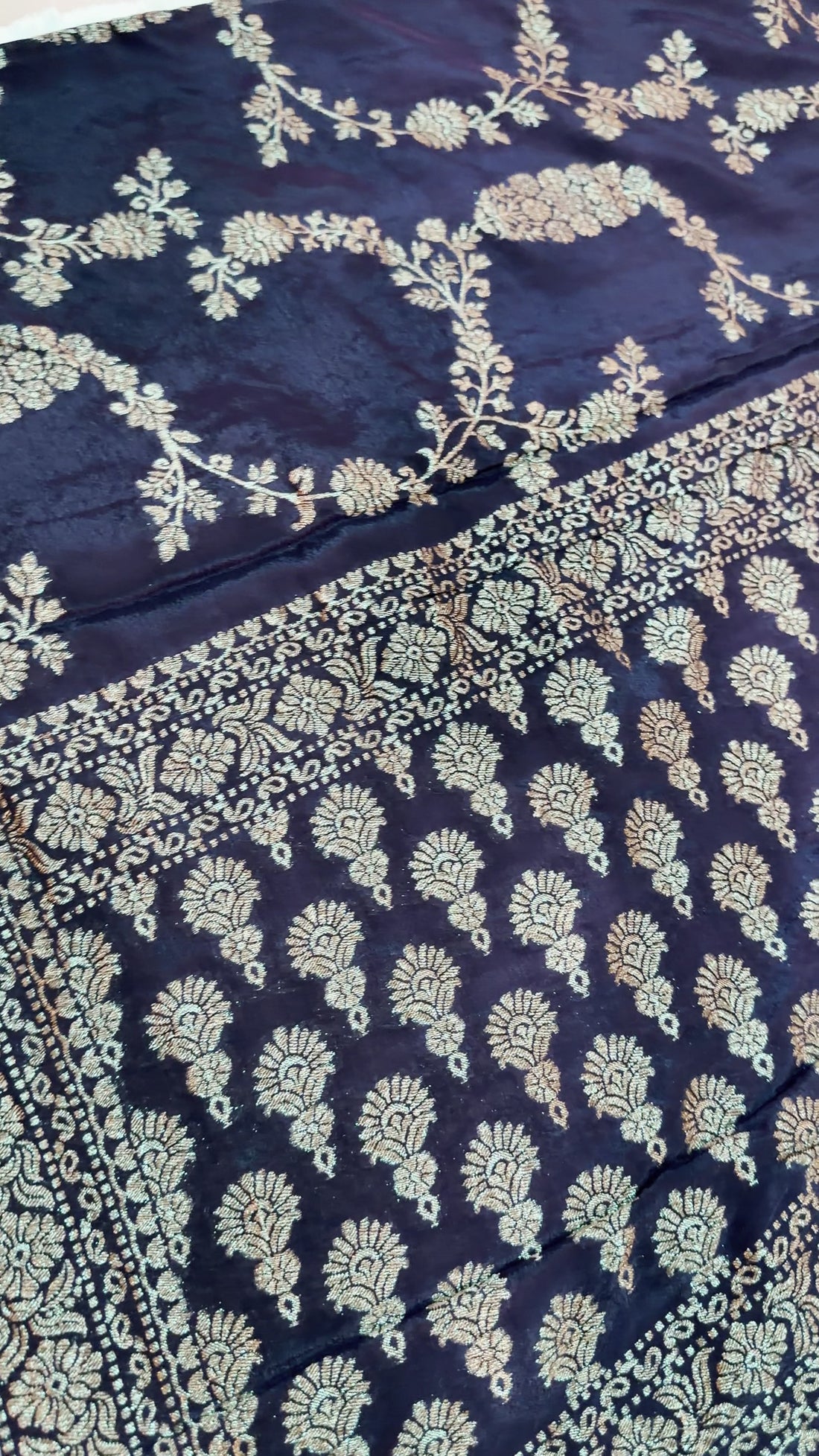 Deep Kalajamun Khaddi Crepe Saree — Gold Zari Jaal