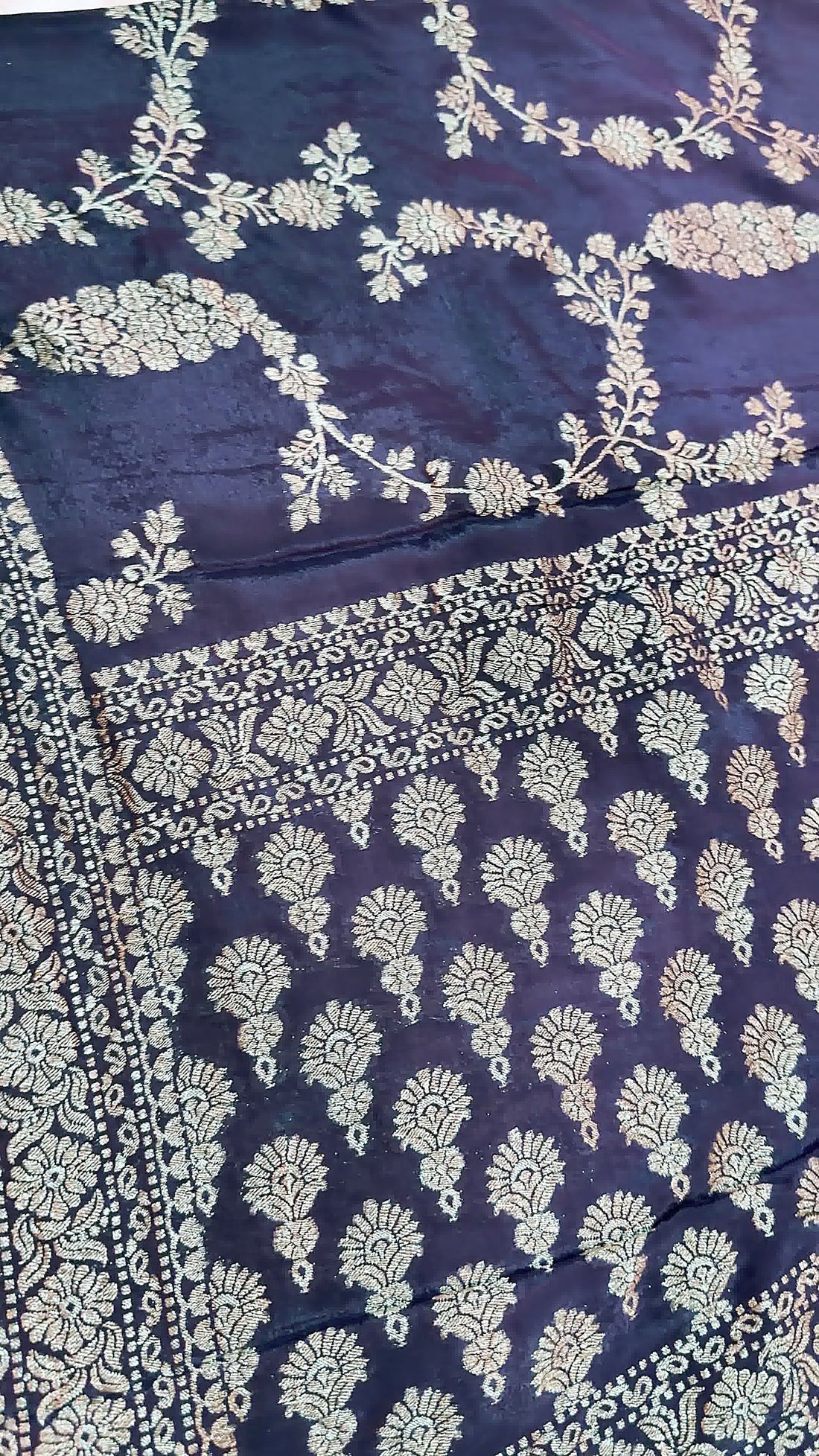 Deep Kalajamun Khaddi Crepe Saree — Gold Zari Jaal
