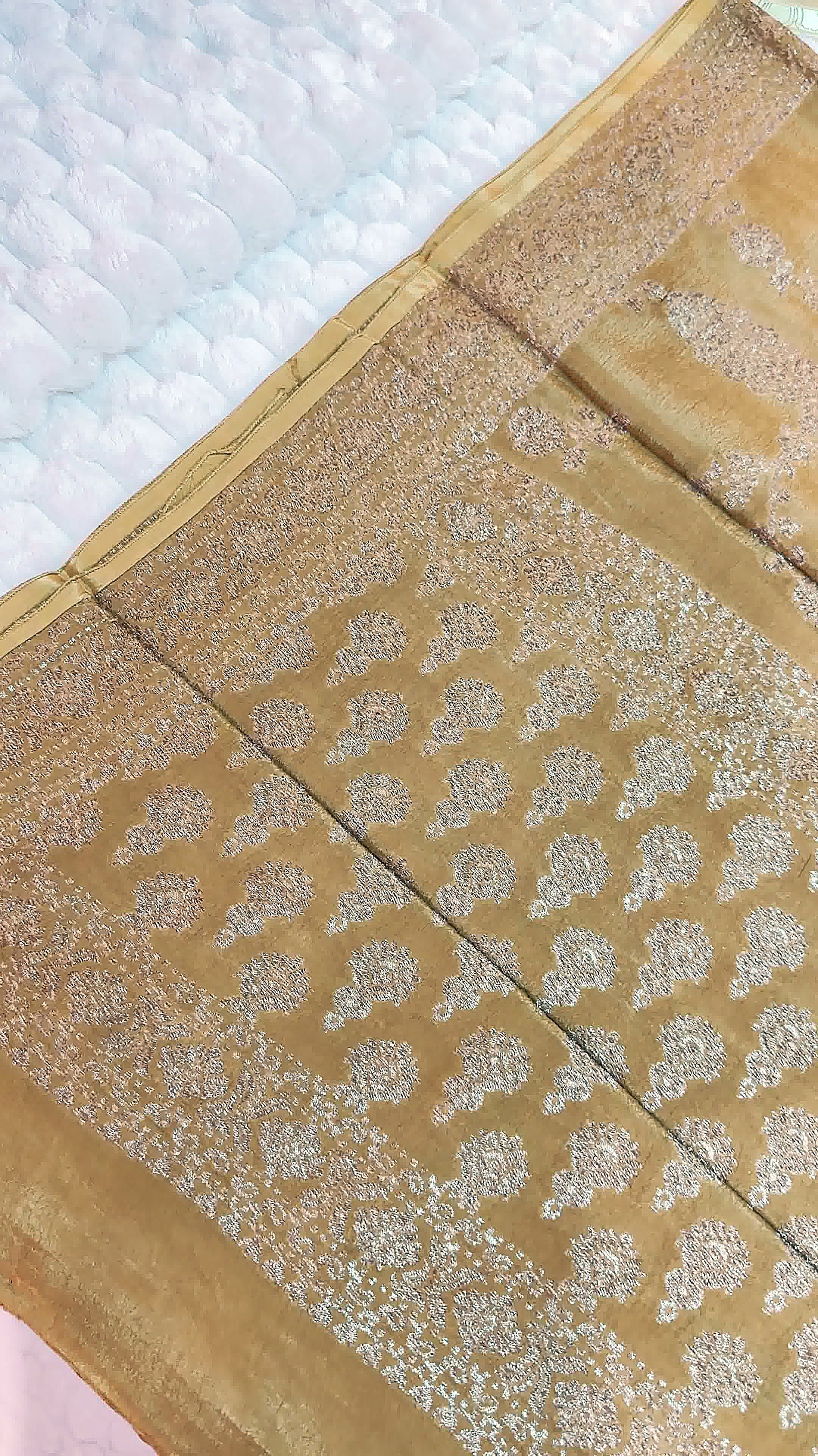 Mustard Yellow Khaddi Crepe Saree — Gold Zari Jaal
