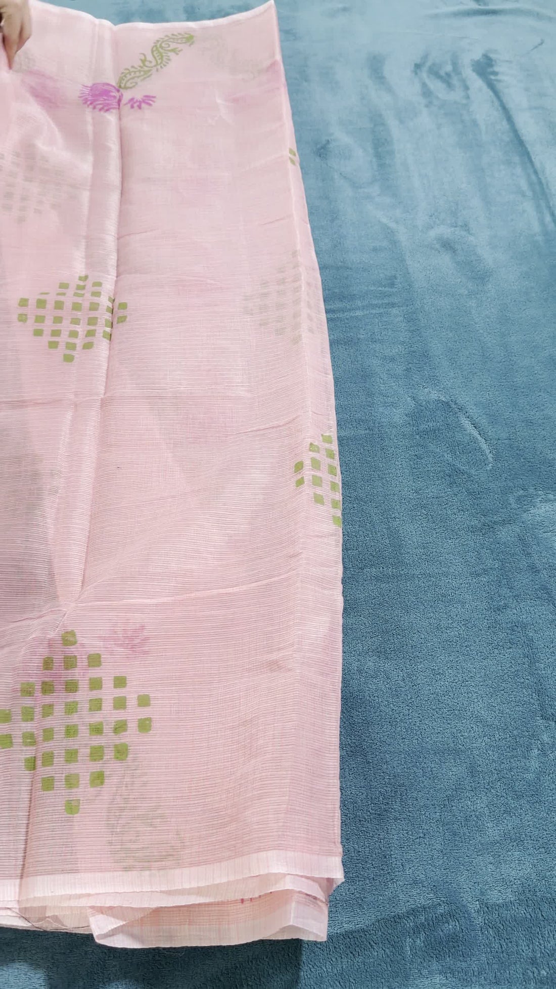 Pink Kota Saree — Block-Painted Lotus & Floral