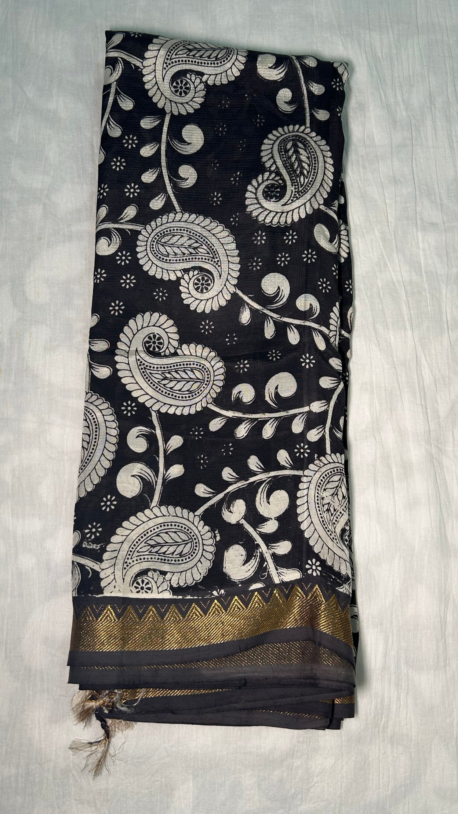 Black Kalamkari Saree — Nizam Zari Border