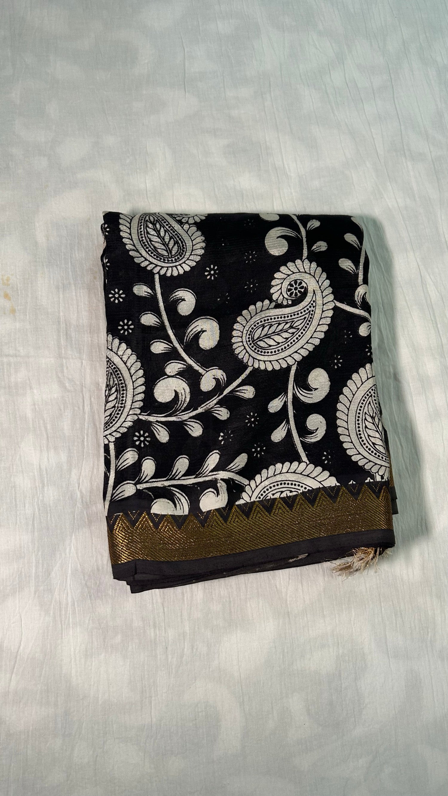Black Kalamkari Saree — Nizam Zari Border