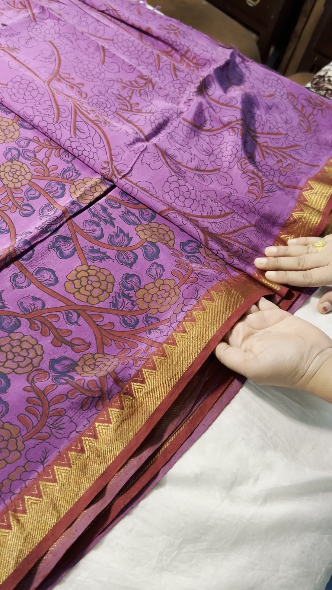 Purple Kalamkari Saree — Nizam Zari Border