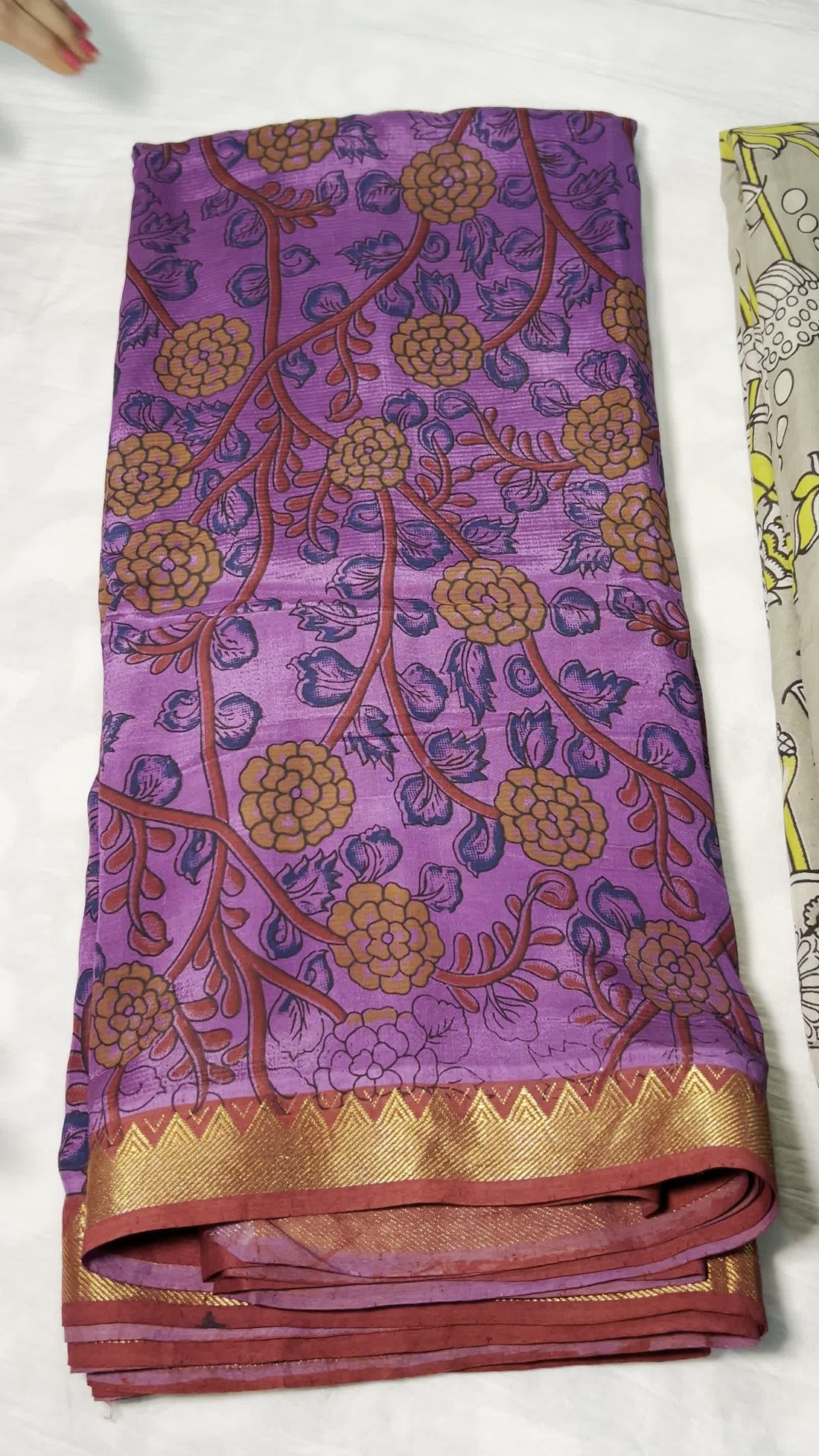 Purple Kalamkari Saree — Nizam Zari Border