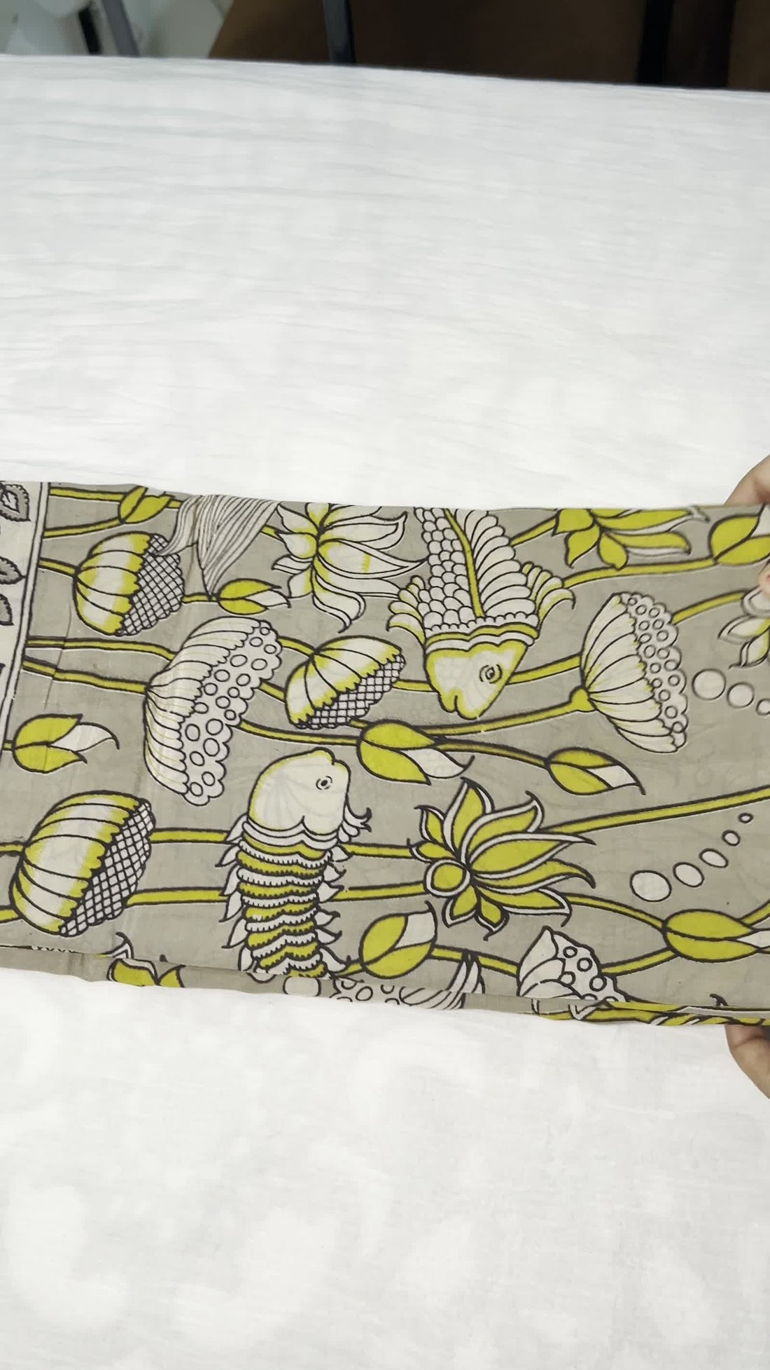 Sage Green Kalamkari Saree — Nizam Zari Border