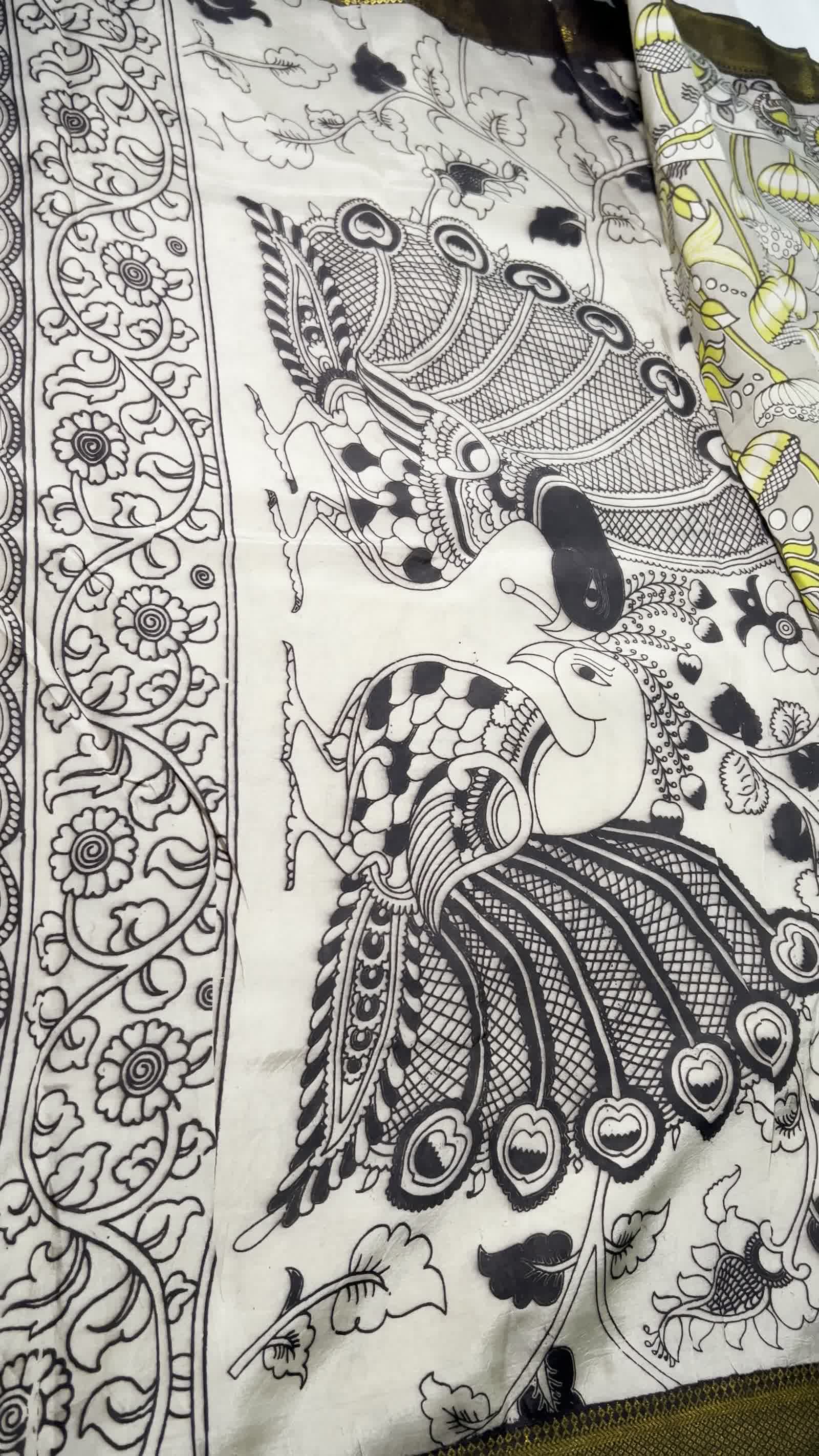 Sage Green Kalamkari Saree — Nizam Zari Border