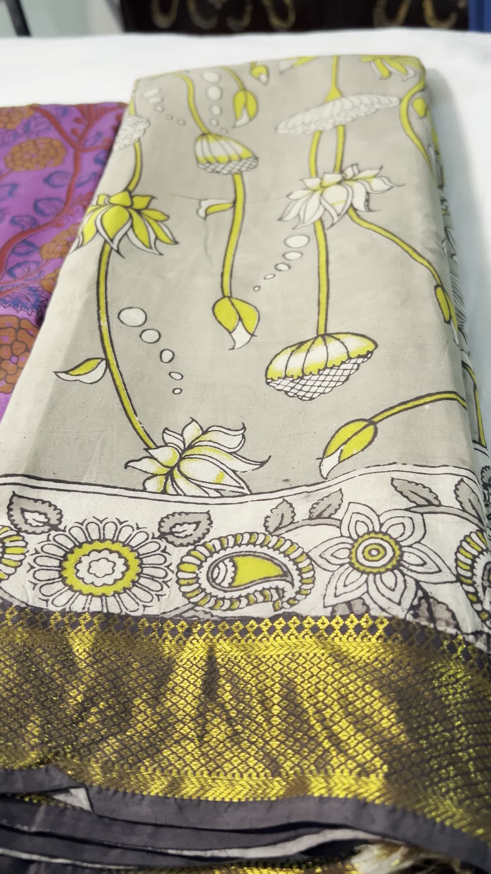 Sage Green Kalamkari Saree — Nizam Zari Border