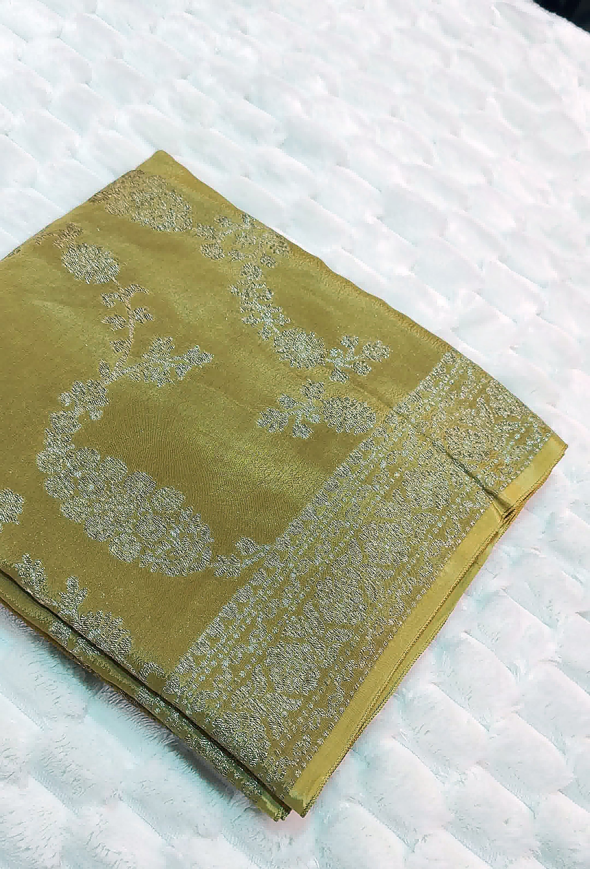 Mustard Yellow Khaddi Crepe Saree — Gold Zari Jaal