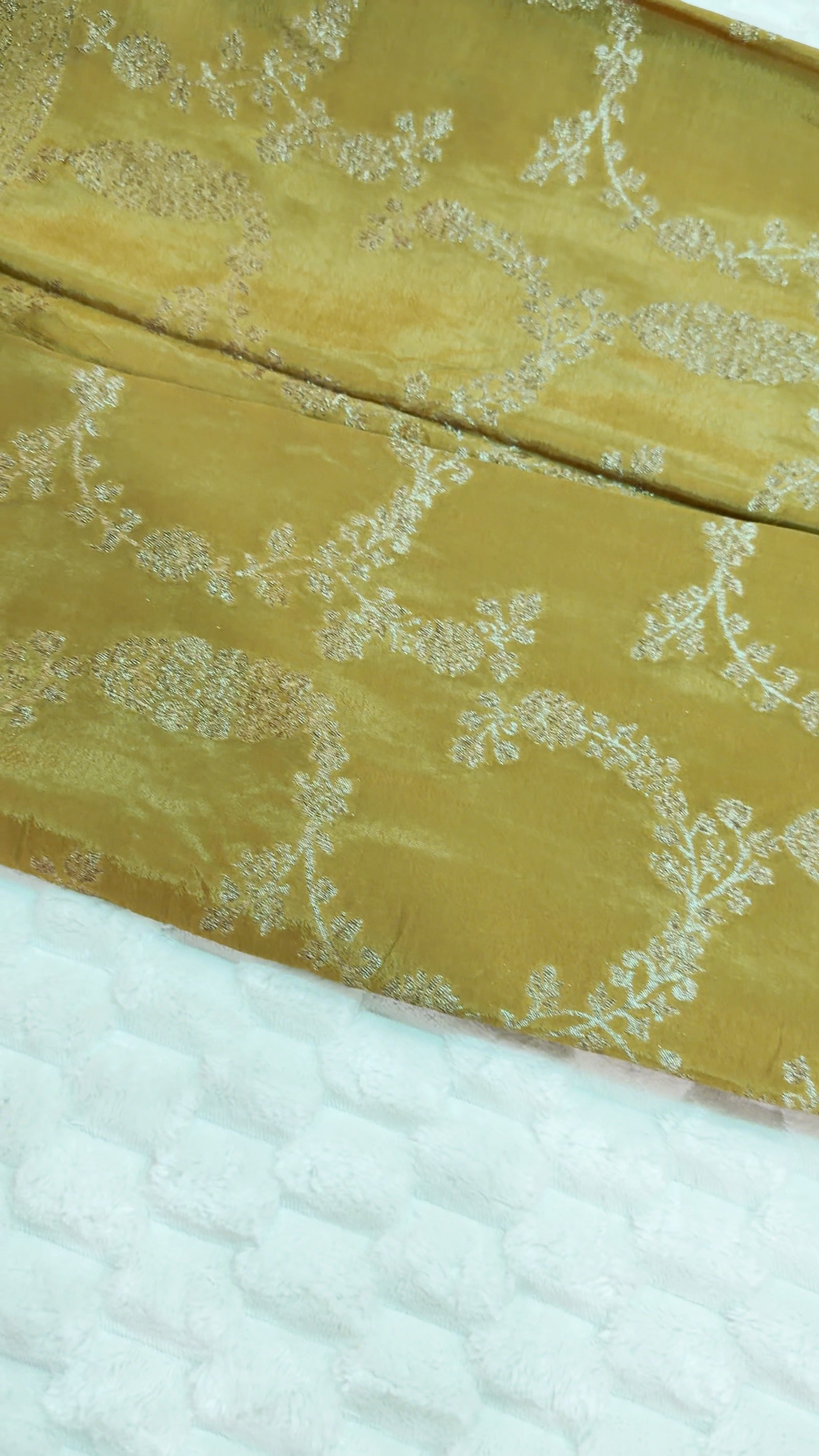 Mustard Yellow Khaddi Crepe Saree — Gold Zari Jaal