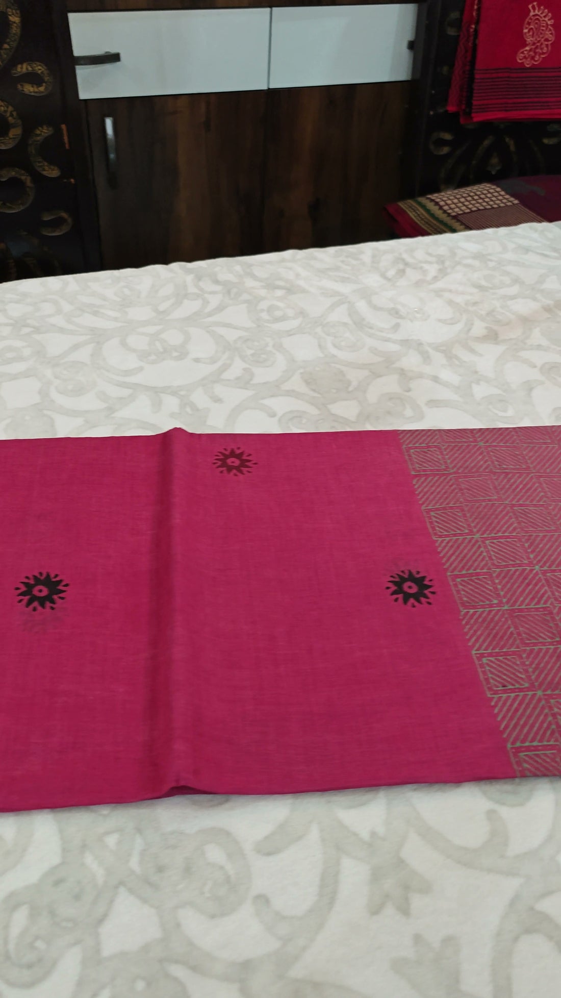 Dusty Pink Cotton Block-Print Saree