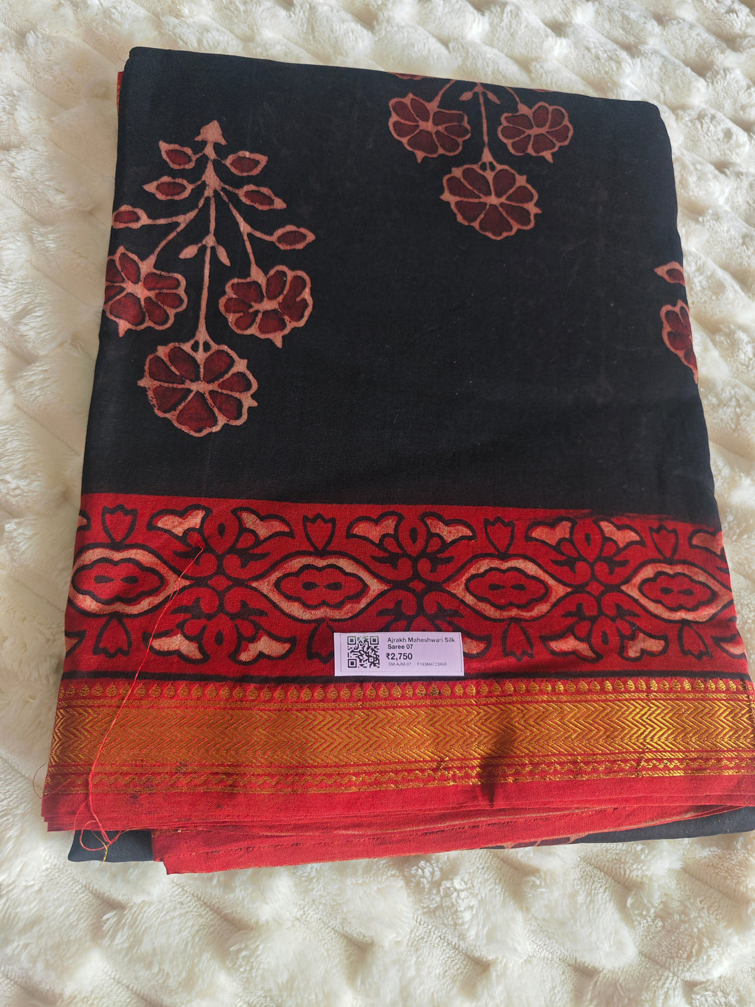 Ajrakh Print Maheshwari Silk Saree — Red & Black 07
