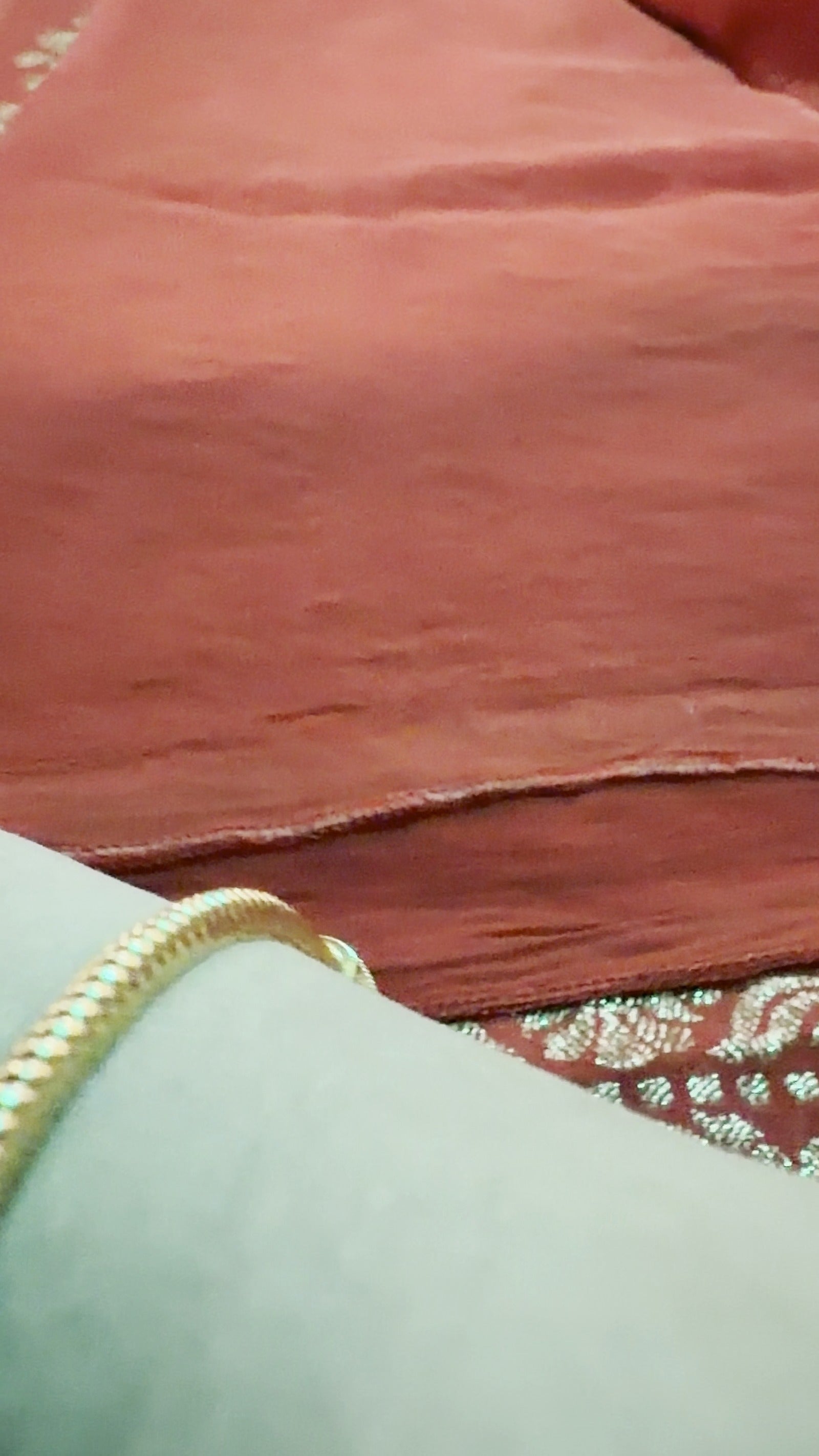 Rust Orange Khaddi Crepe Saree — Gold Zari Jaal