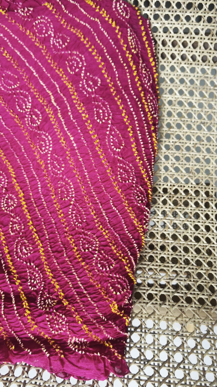 Rani Pink Bandhani Saree with Matching Blouse — Mustard Yellow Designer Set