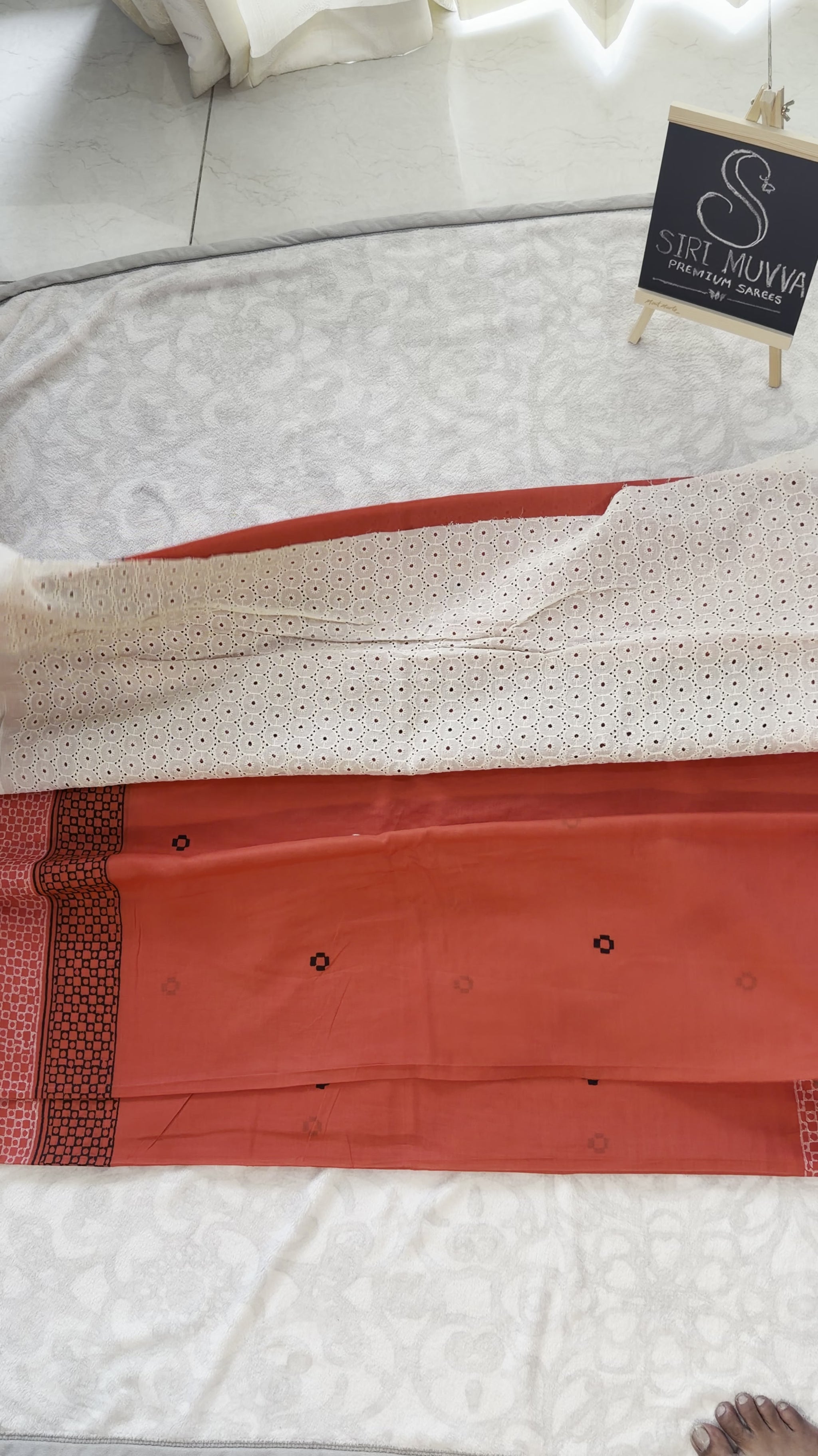 Coral Mulmul Cotton Saree