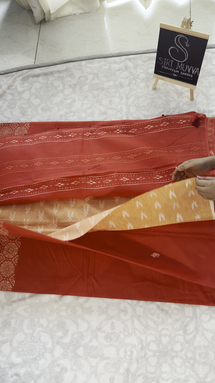 Rust Orange Mulmul Cotton Saree