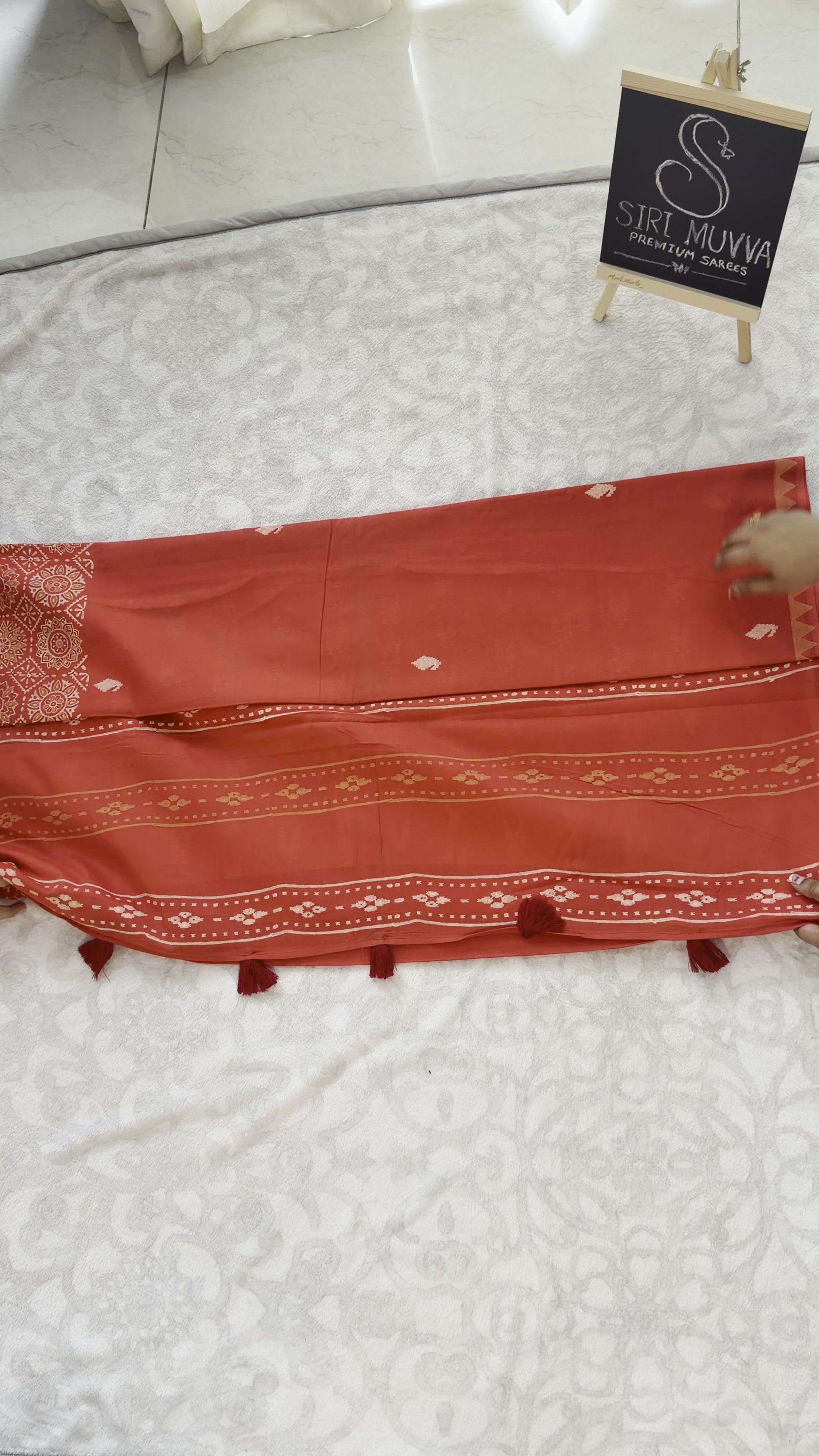 Rust Orange Mulmul Cotton Saree