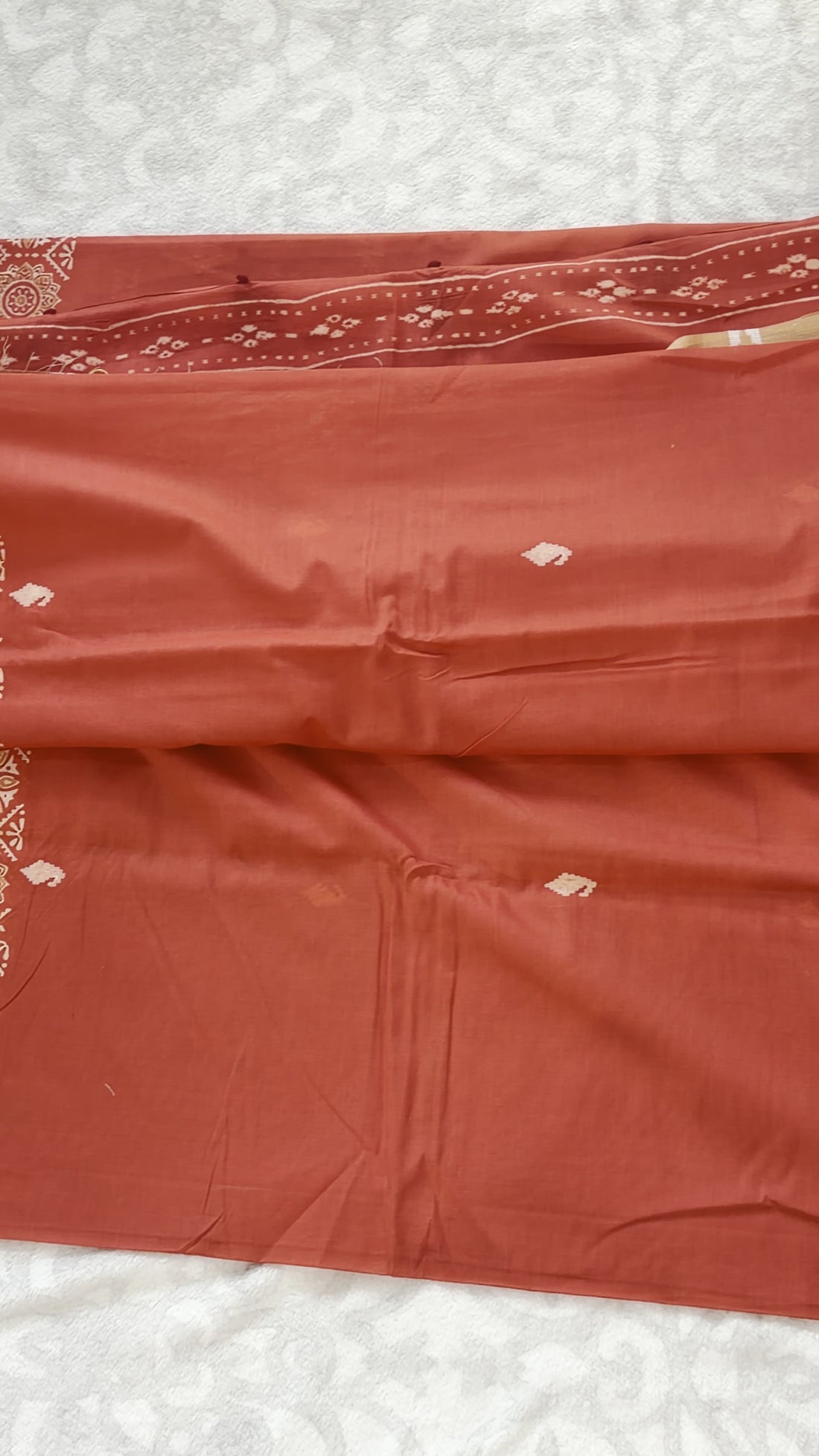 Rust Orange Mulmul Cotton Saree