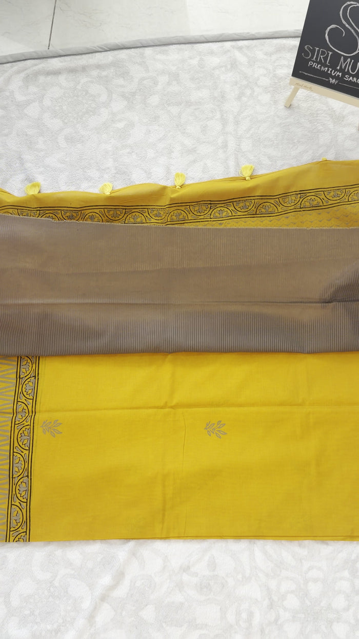 Mustard & Grey Mulmul Cotton Saree