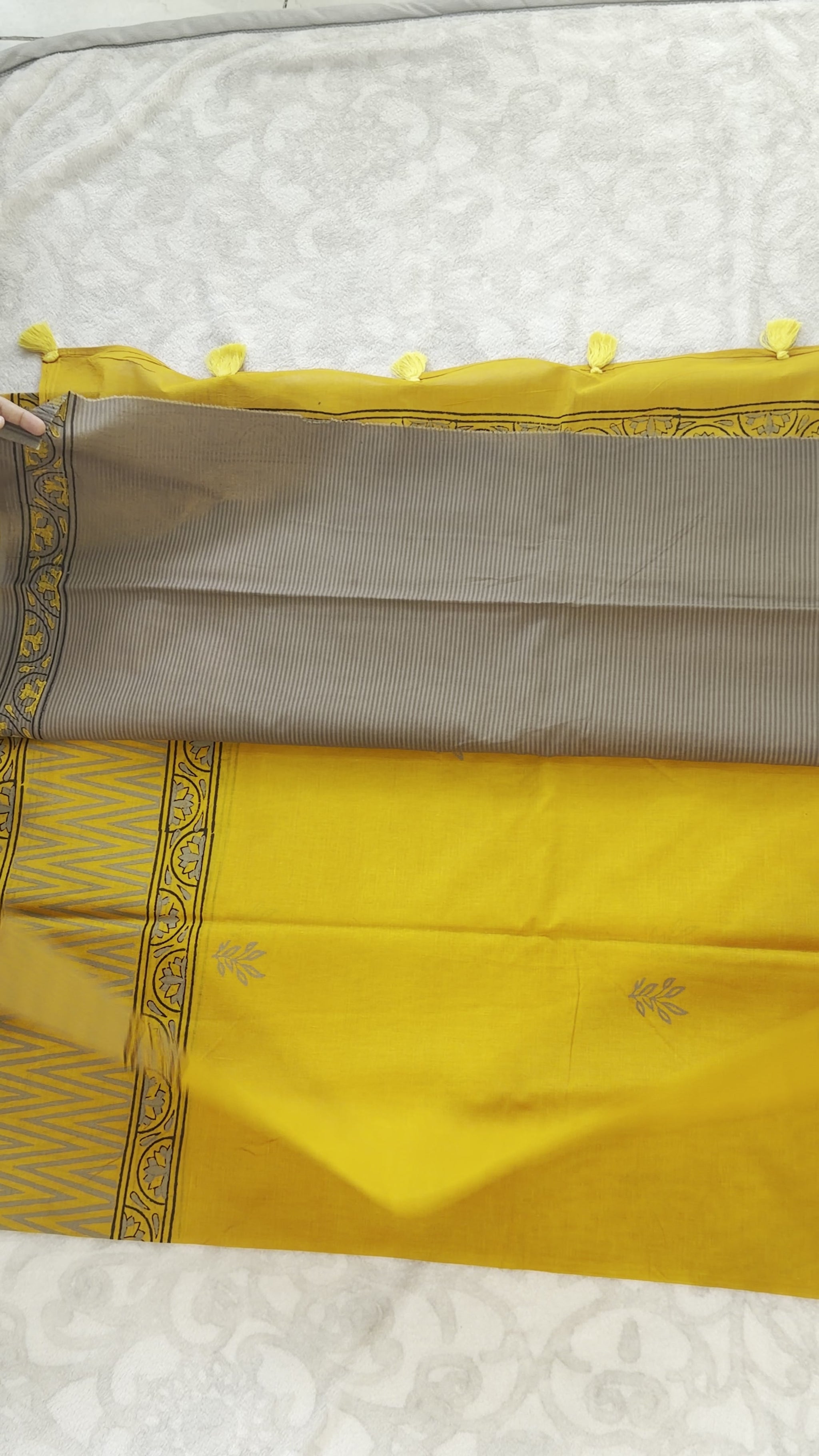 Mustard & Grey Mulmul Cotton Saree