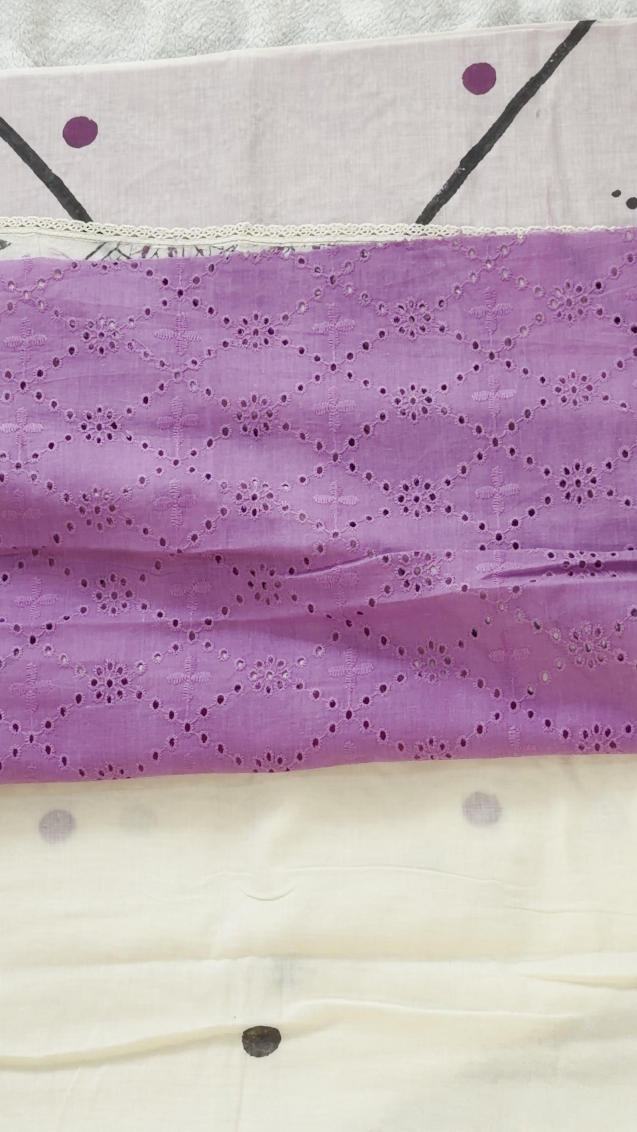 White & Black Block-Print Mulmul Cotton Saree
