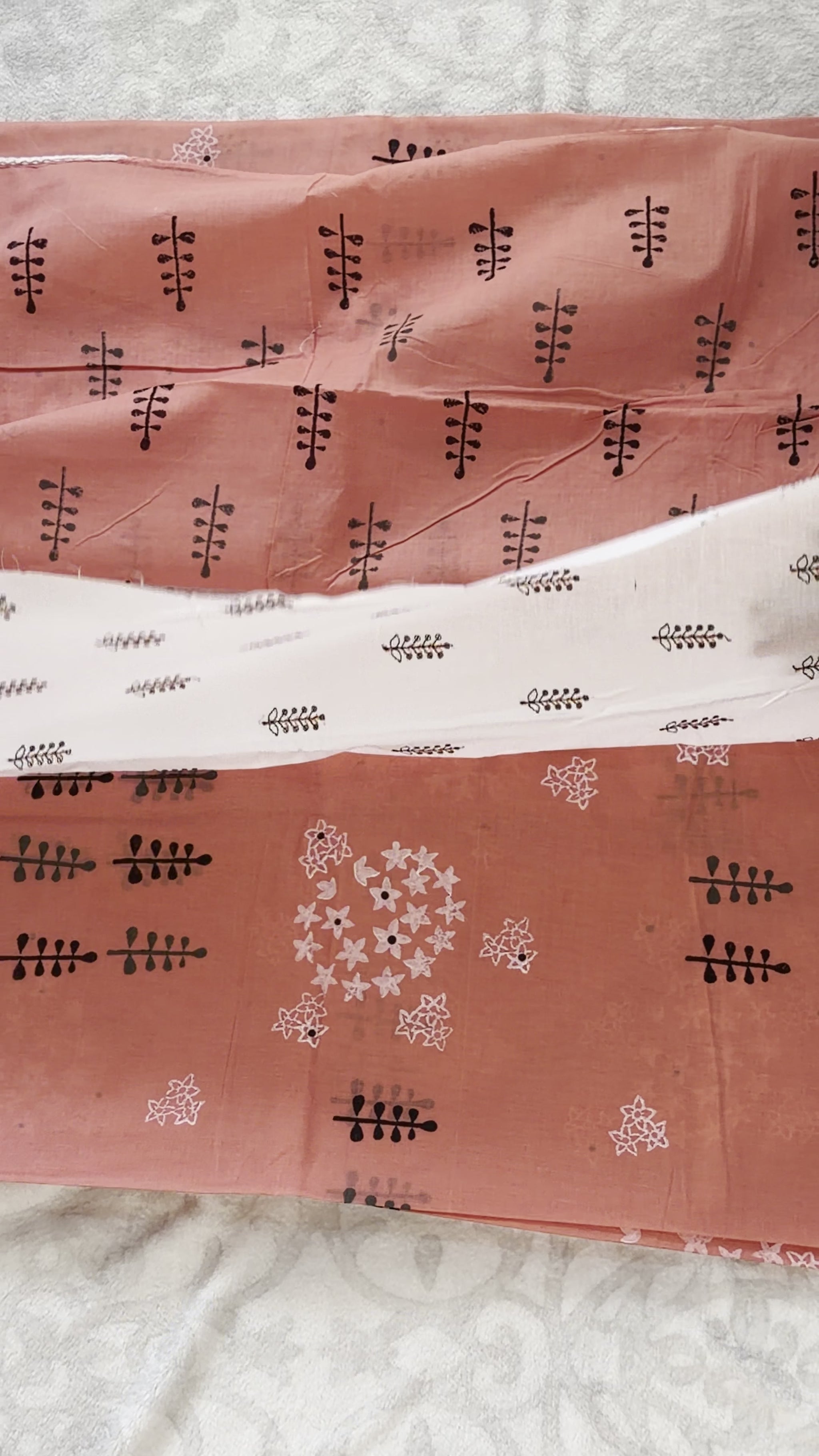 Peach Block-Print Mulmul Cotton Saree