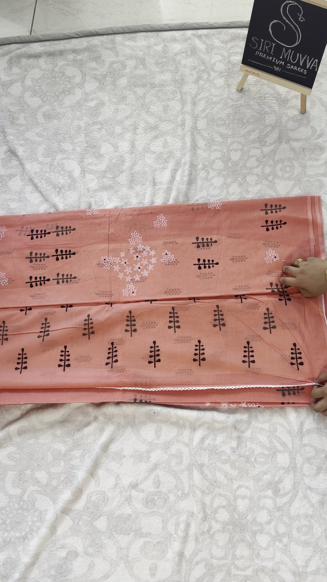 Peach Block-Print Mulmul Cotton Saree