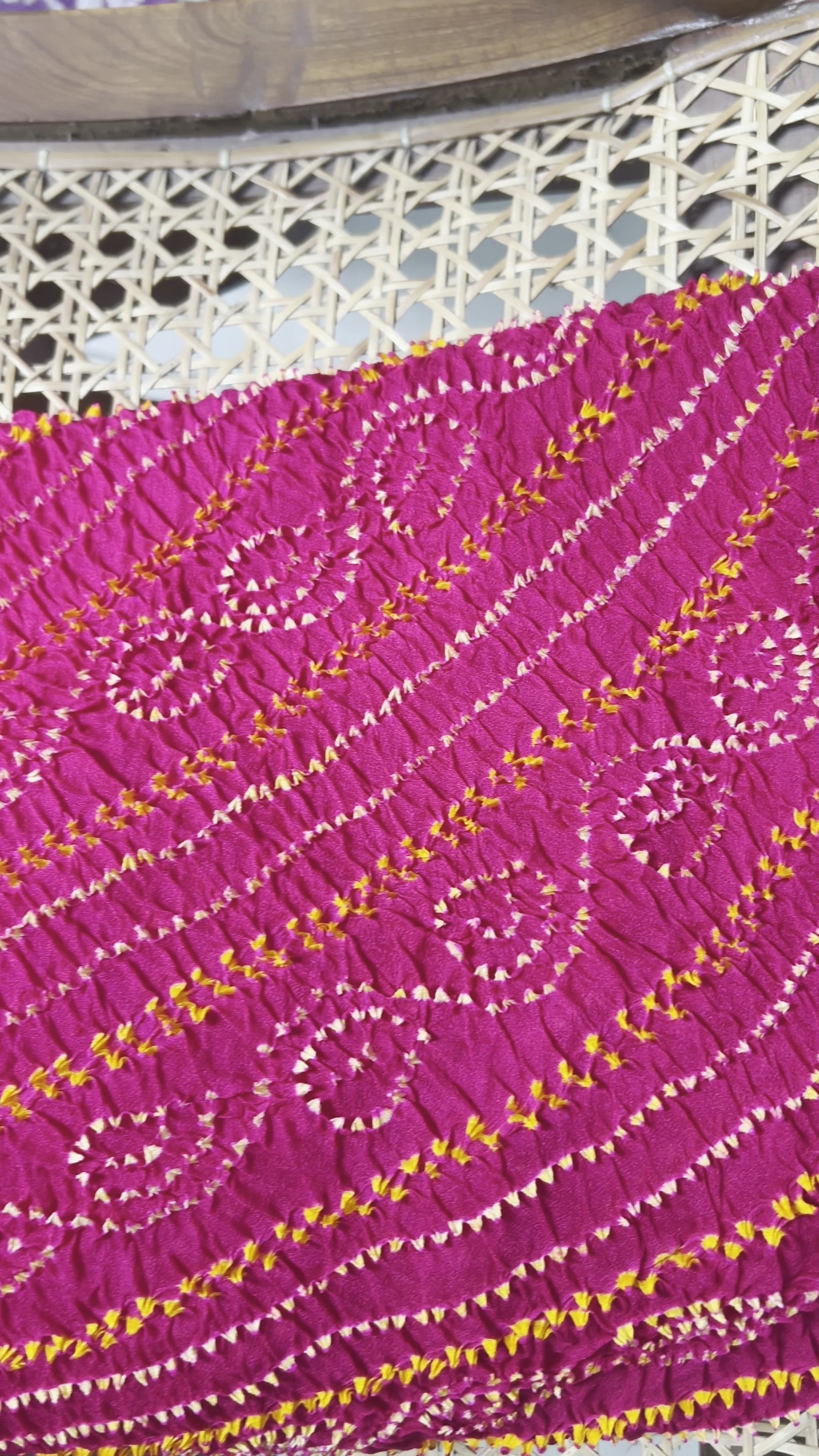 Rani Pink Bandhani Saree with Matching Blouse — Mustard Yellow Designer Set