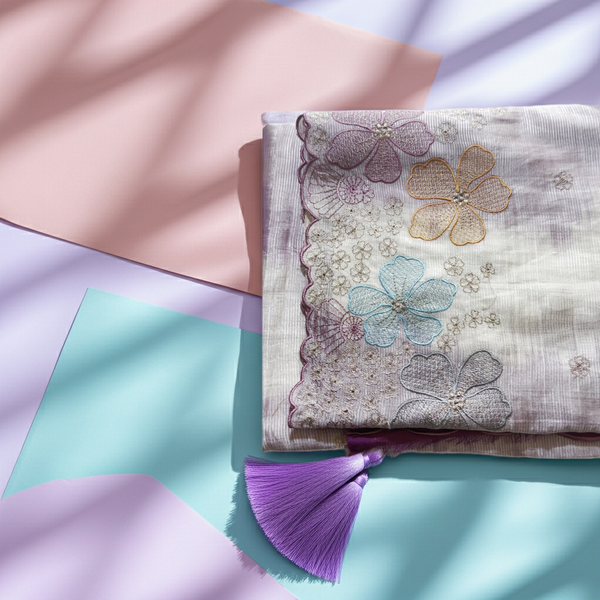 Lavender Mangalagiri Katari Cut Work Saree