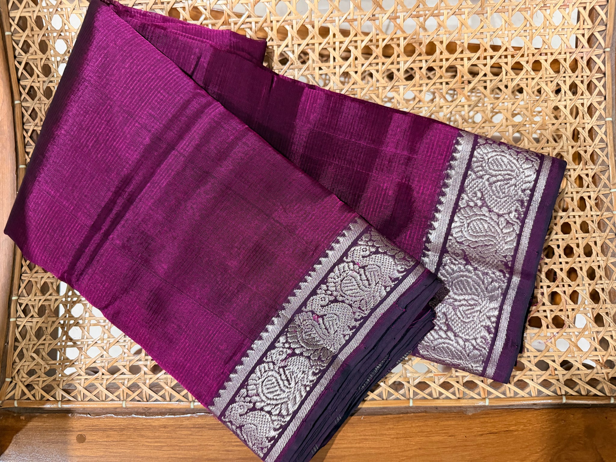 Magenta Mangalagiri Pattu Saree — Kanchi Zari Border