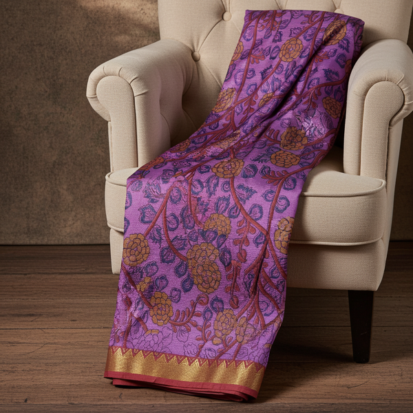 Purple Kalamkari Saree — Nizam Zari Border