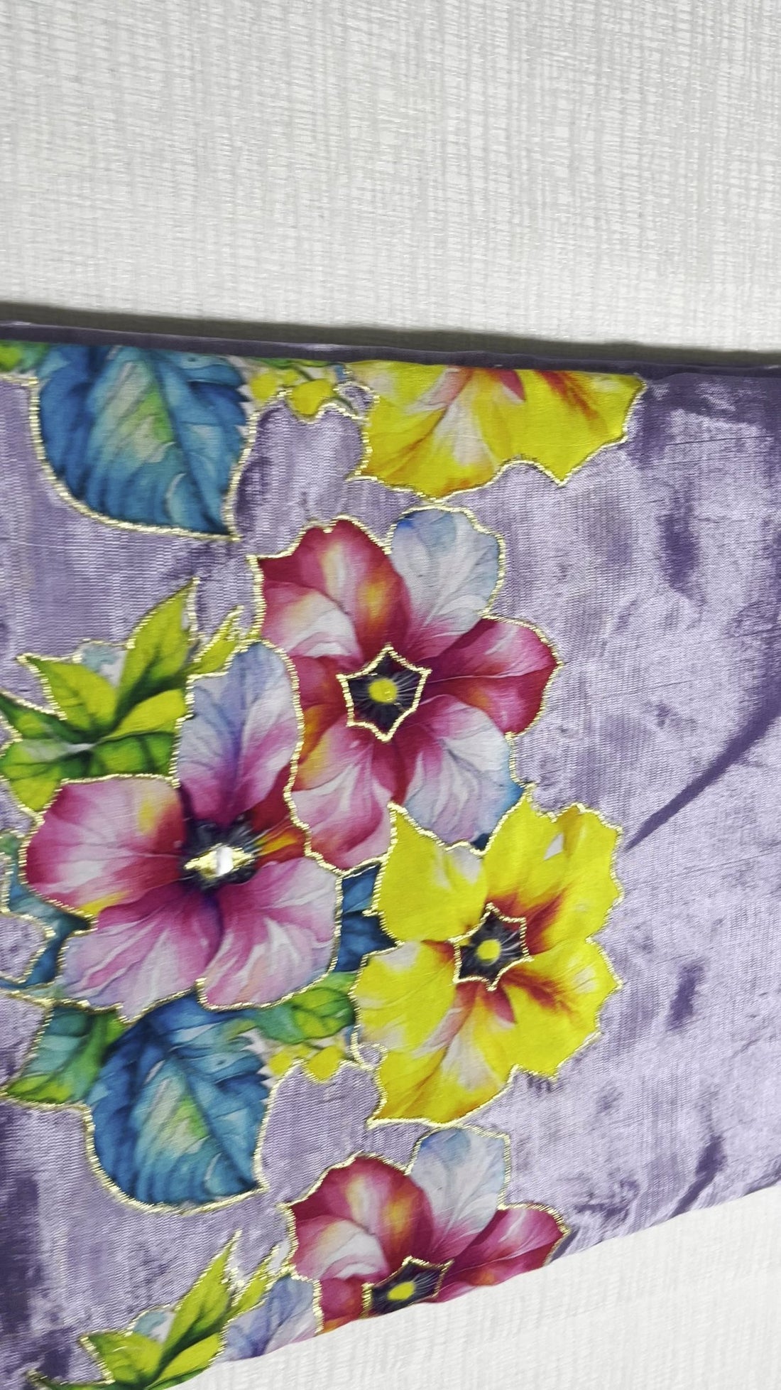Lavender Mangalagiri Pattu Saree — Floral Applique Work