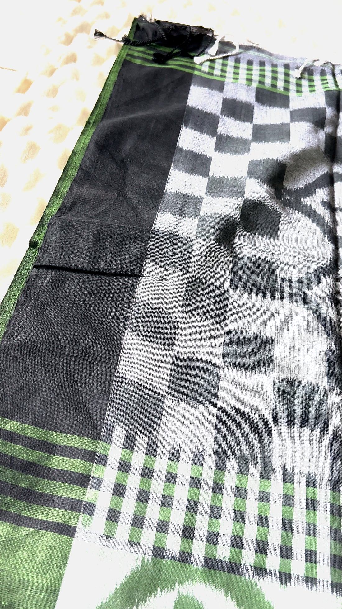 Black & Green Ponduru 6-Yard Saree with Blouse