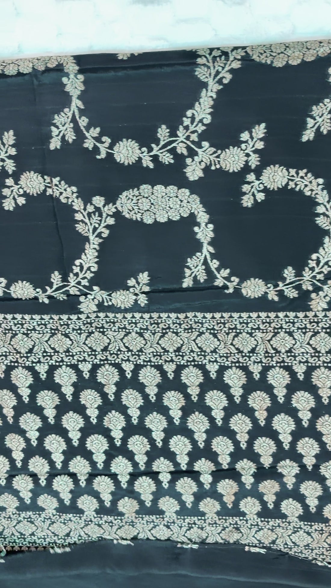 Black Khaddi Crepe Saree — Gold Zari Jaal