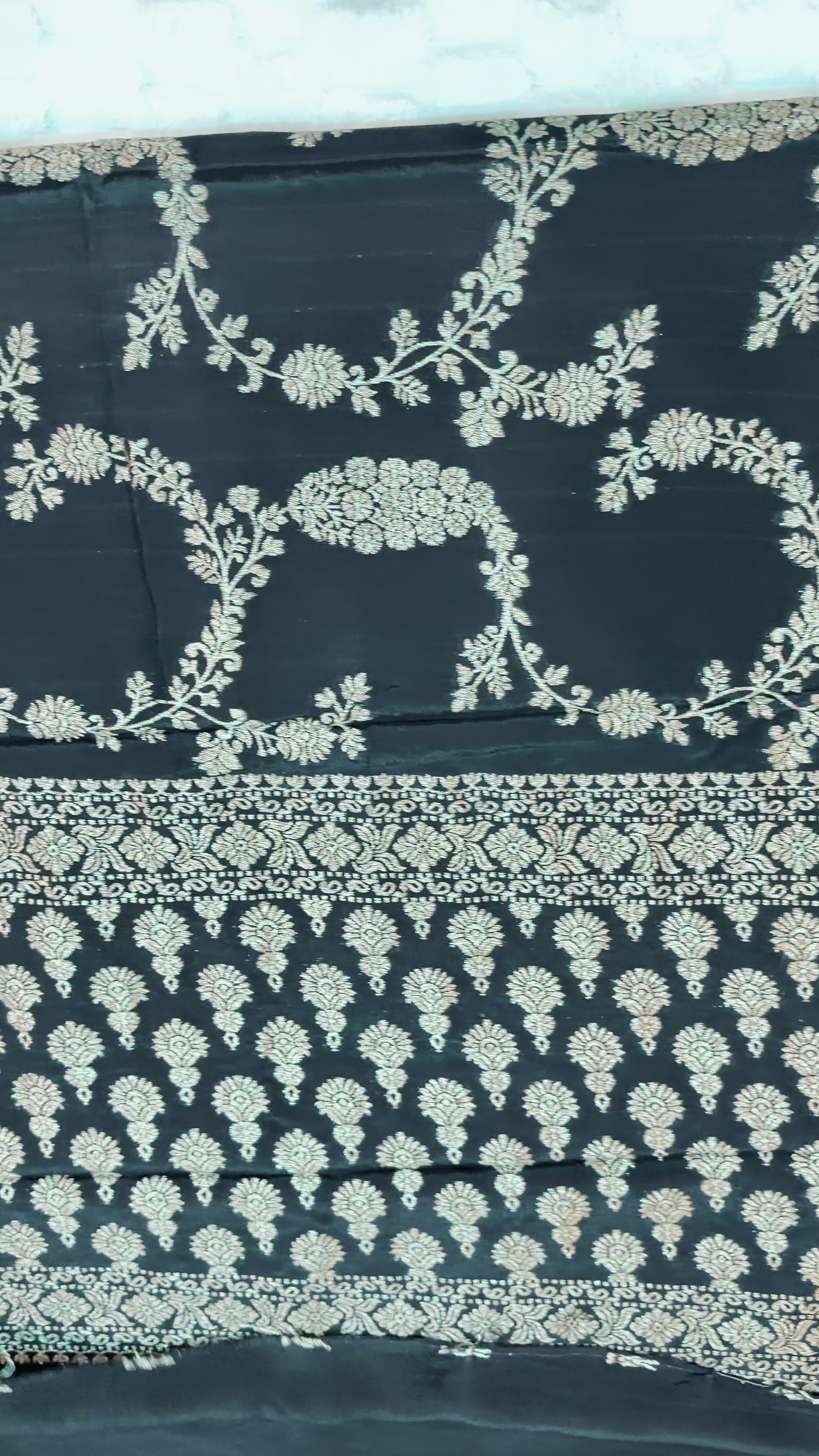 Black Khaddi Crepe Saree — Gold Zari Jaal