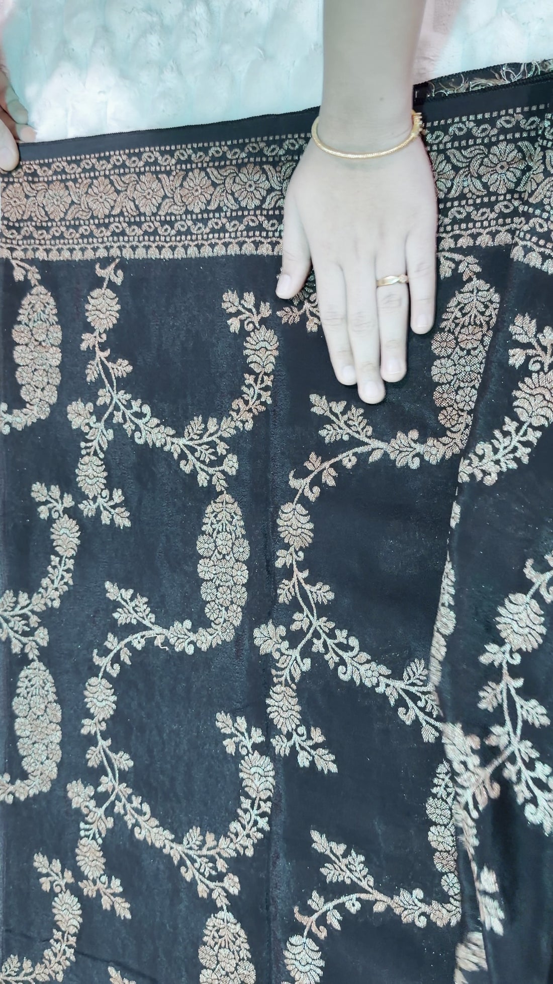 Black Khaddi Crepe Saree — Gold Zari Jaal