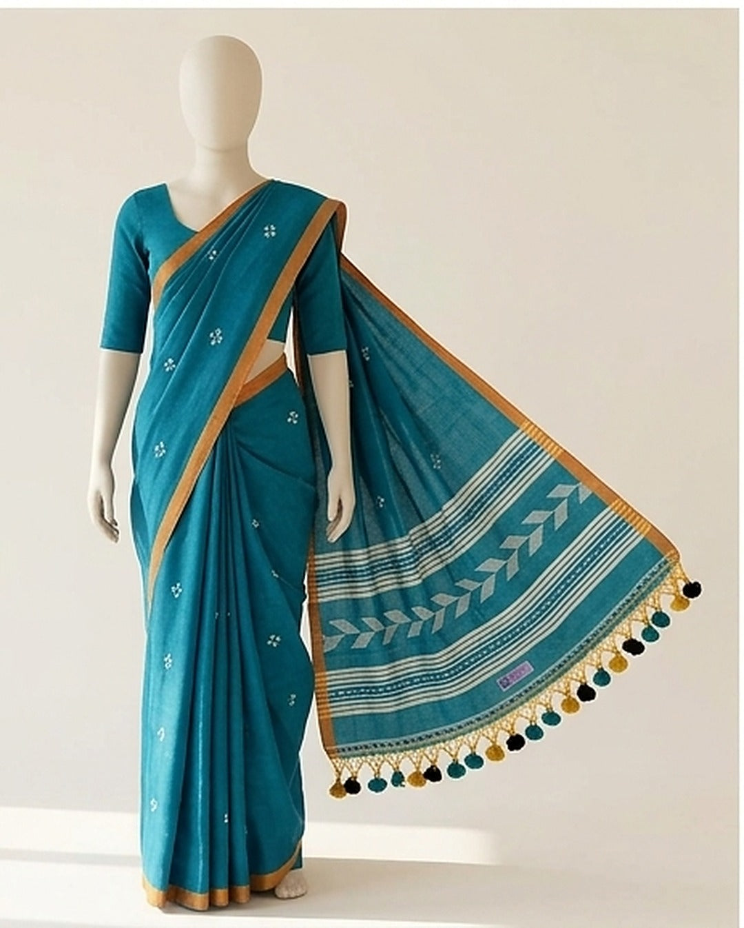 Blue Ponduru Khadi Cotton Saree with Blouse