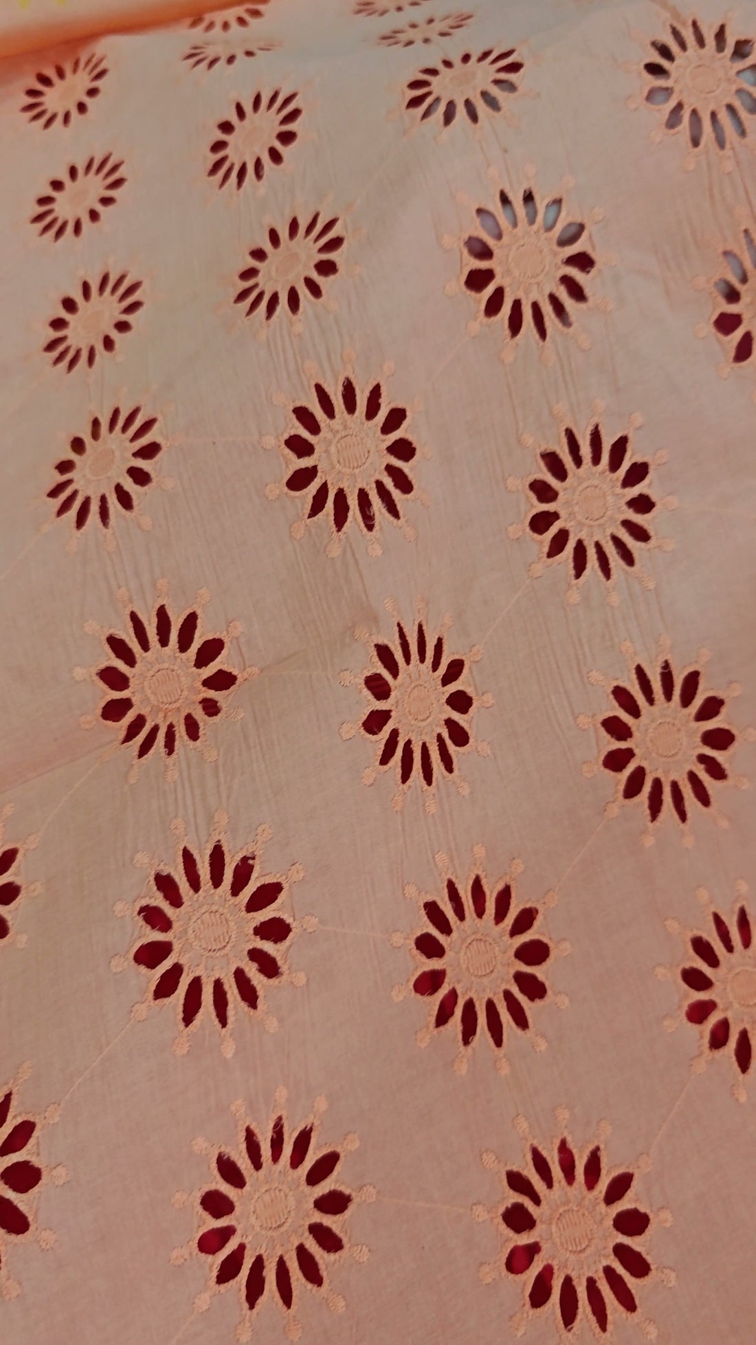 Coral Red Cotton Block-Print Saree