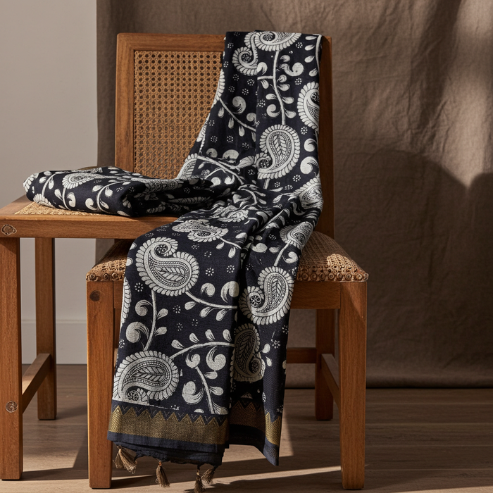 Black Kalamkari Saree — Nizam Zari Border