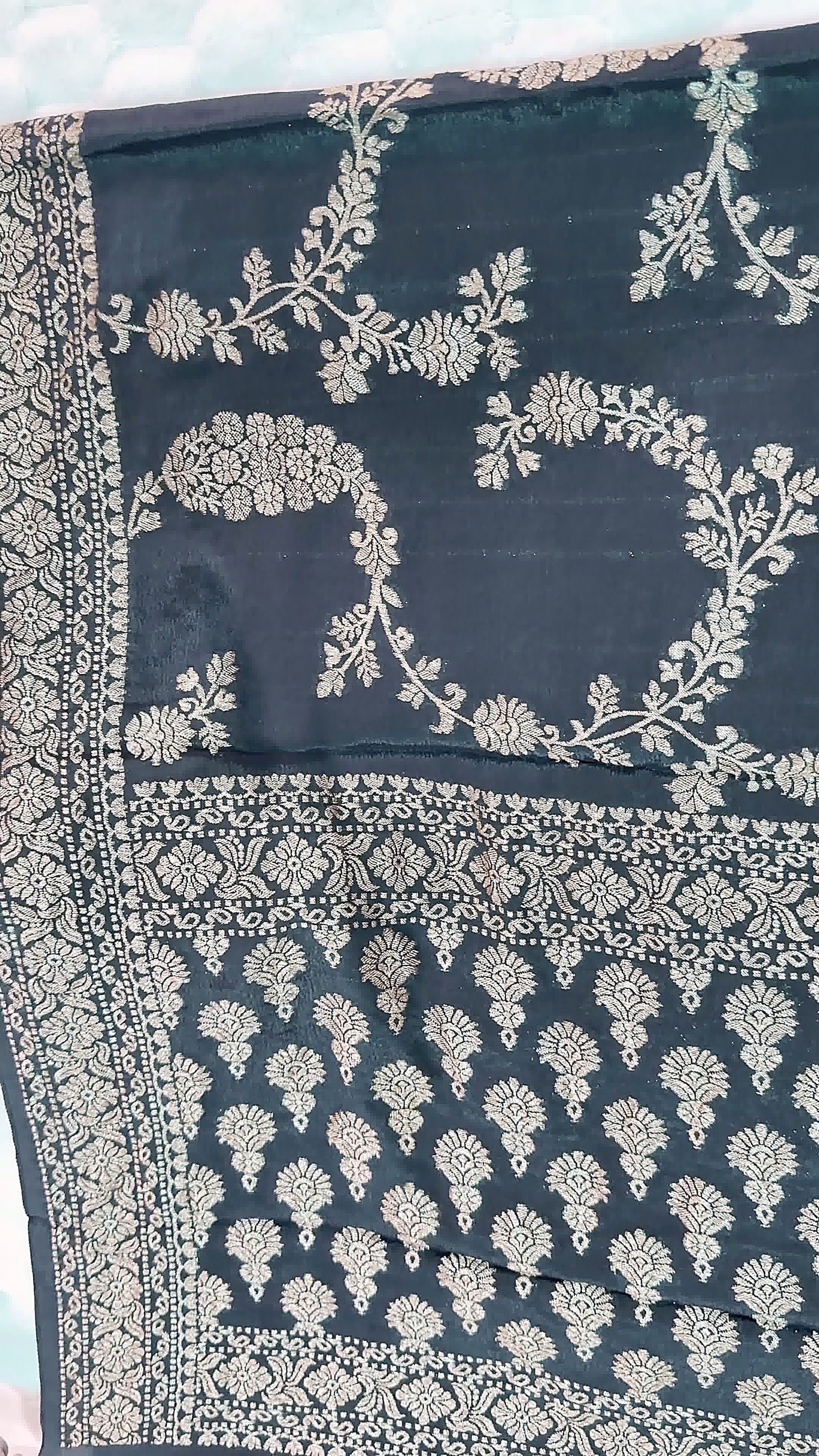 Black Khaddi Crepe Saree — Gold Zari Jaal