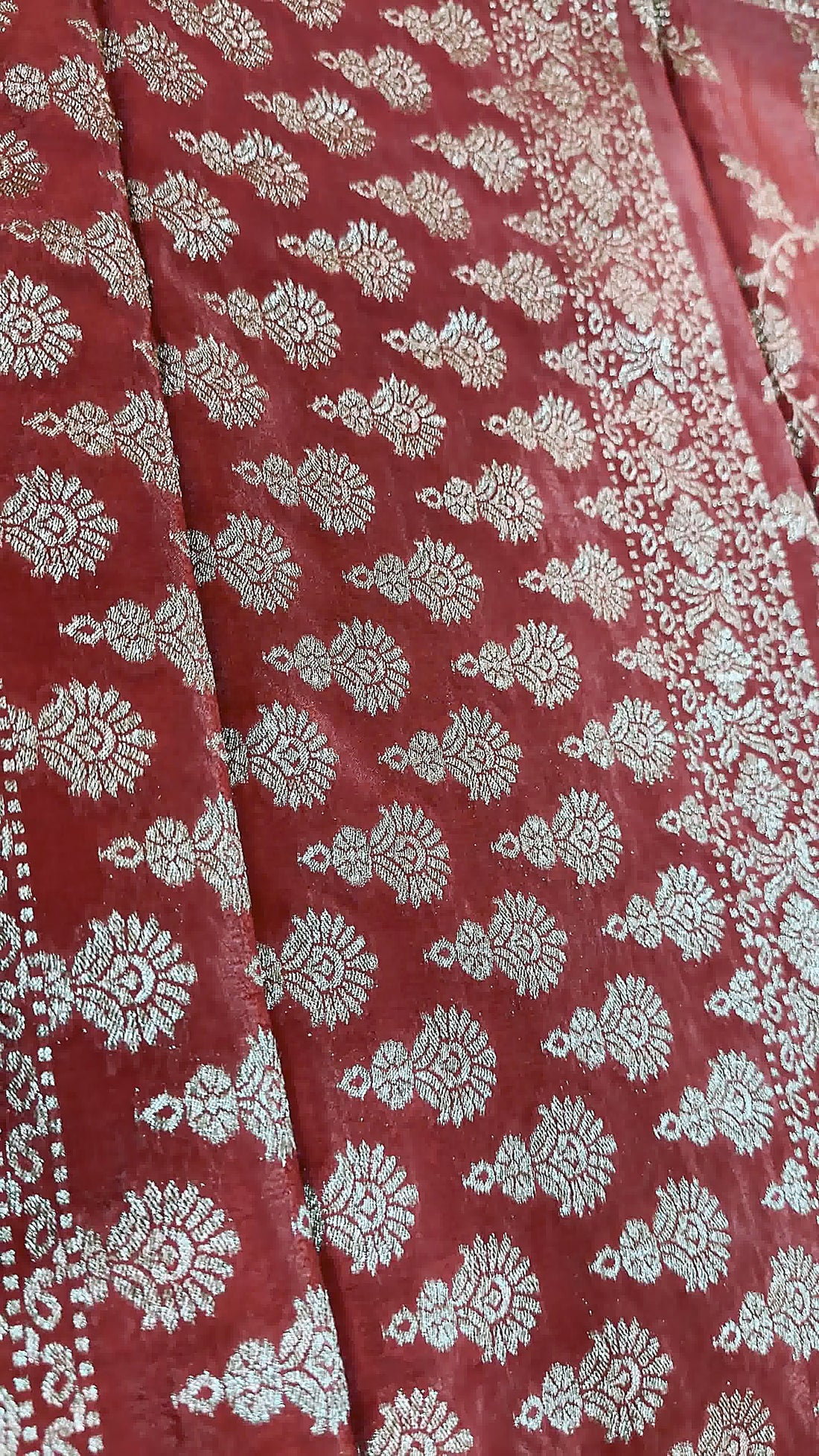 Brick Red Khaddi Crepe Saree — Gold Zari Jaal