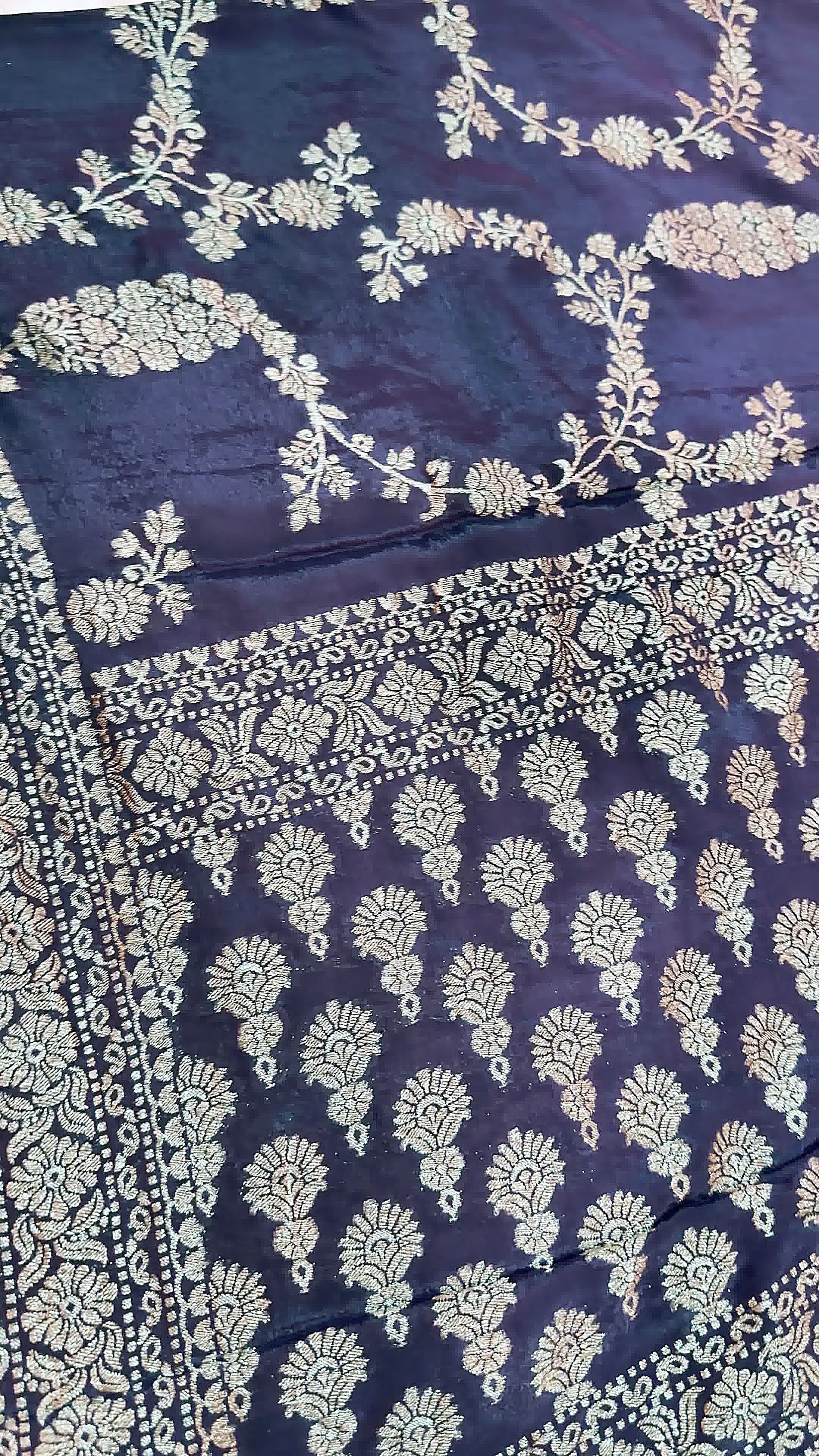 Deep Kalajamun Khaddi Crepe Saree — Gold Zari Jaal