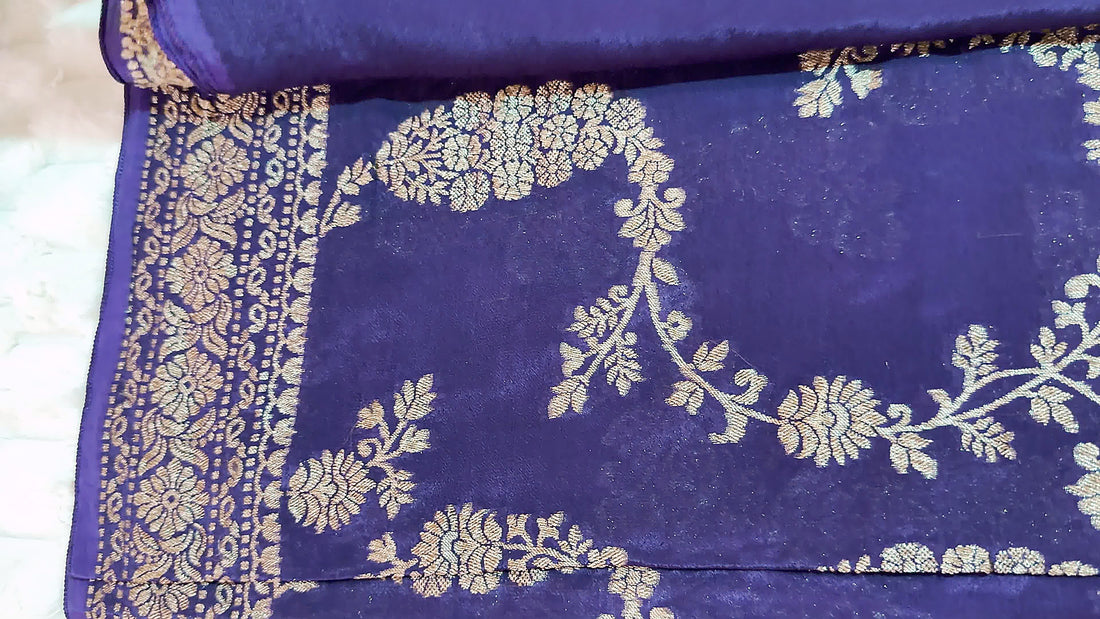 Violet Khaddi Crepe Saree — Gold Zari Jaal
